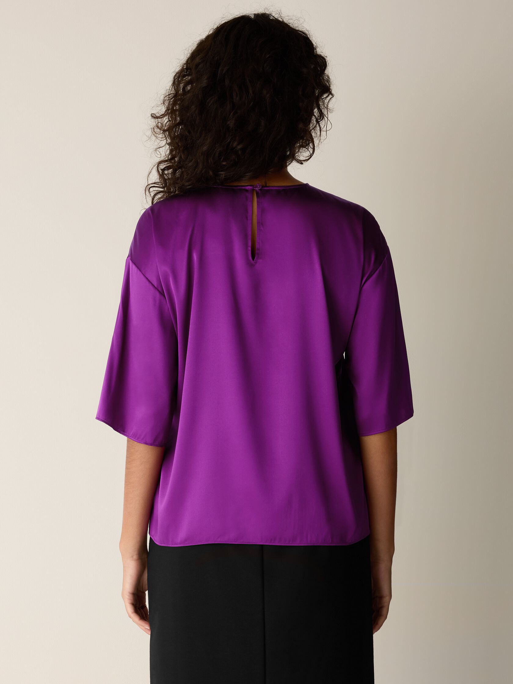 Stretch Silk Charmeuse Round Neck Top