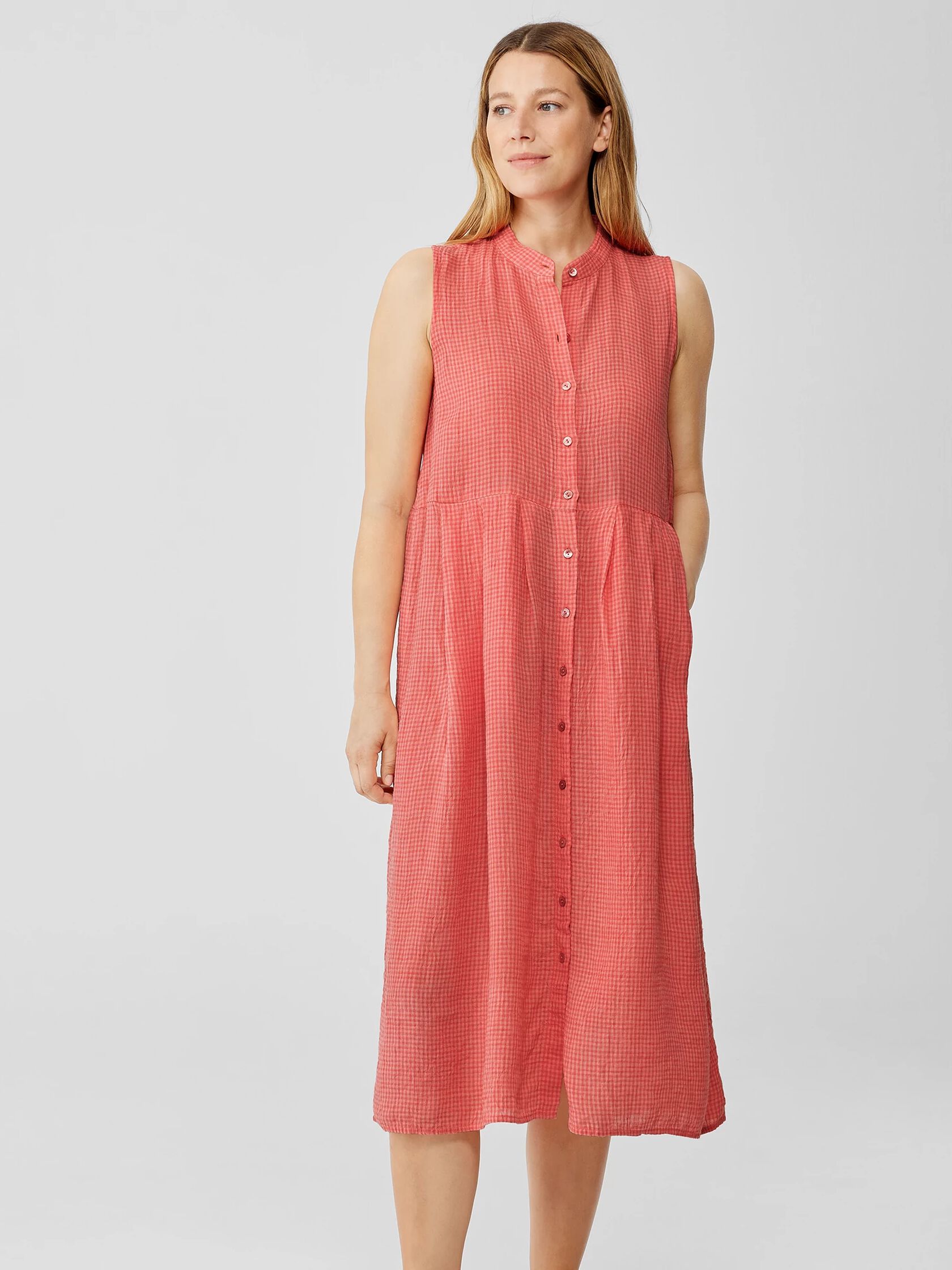 Puckered Organic Linen Pleated Dress