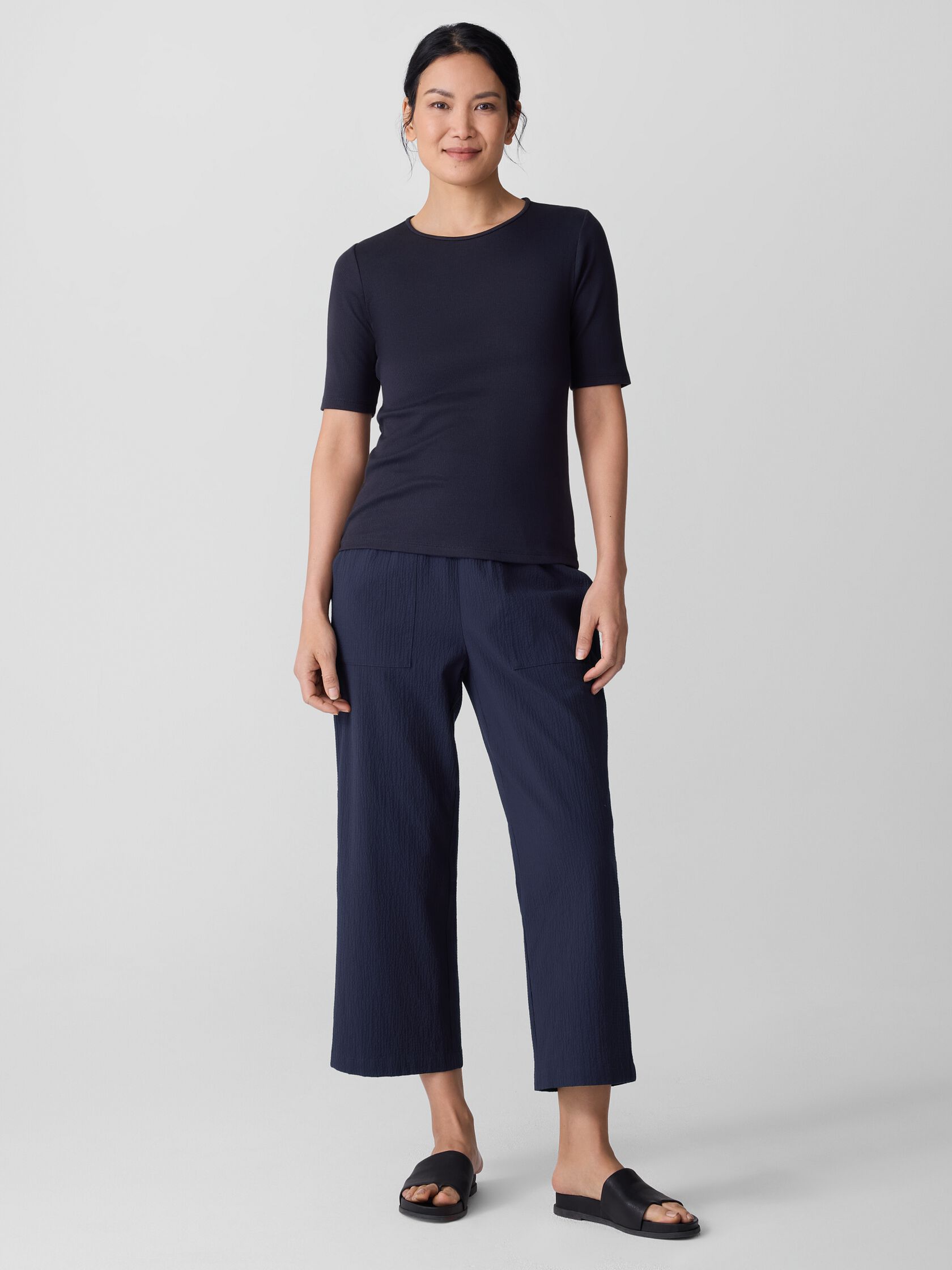 Organic Cotton Stretch Rib Crew Neck Top