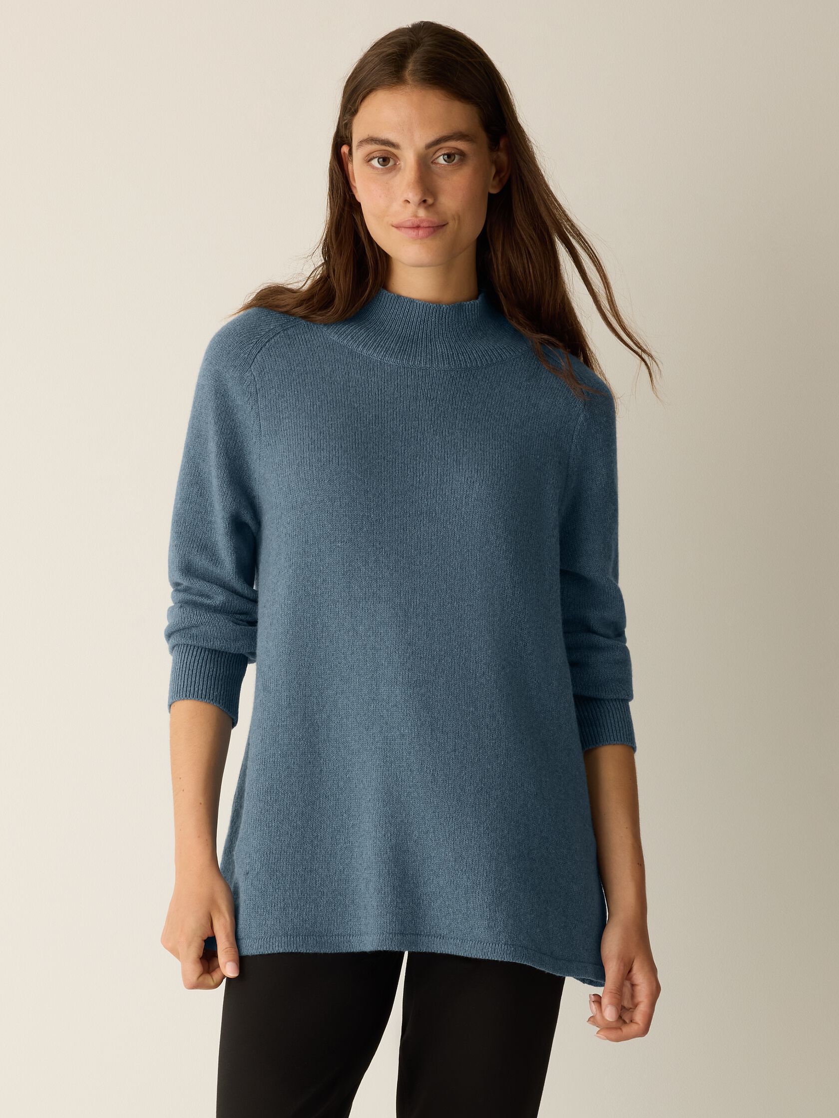 Cotton & Recycled Cashmere Turtleneck Long Top
