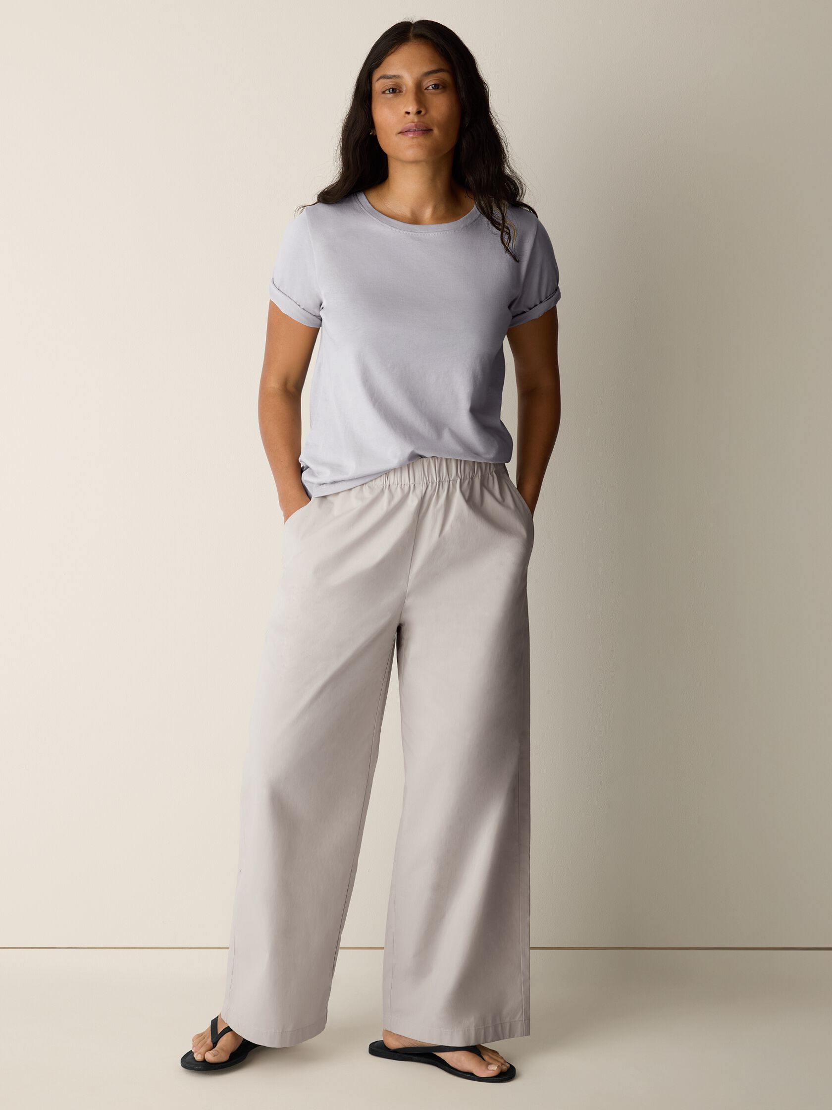 Stretch Organic Cotton Poplin Wide-Leg Pant