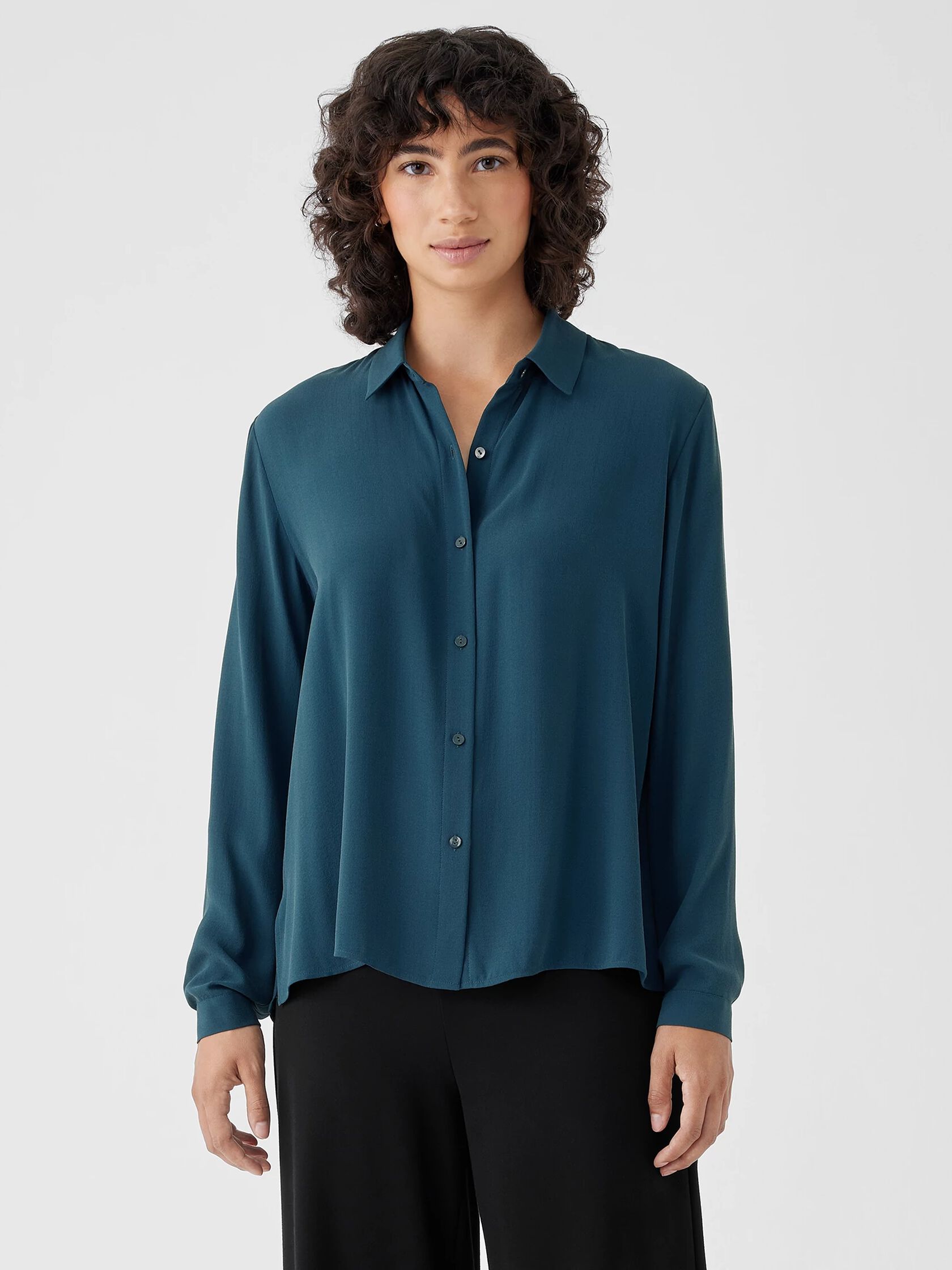 Silk Georgette Crepe Classic Collar Shirt