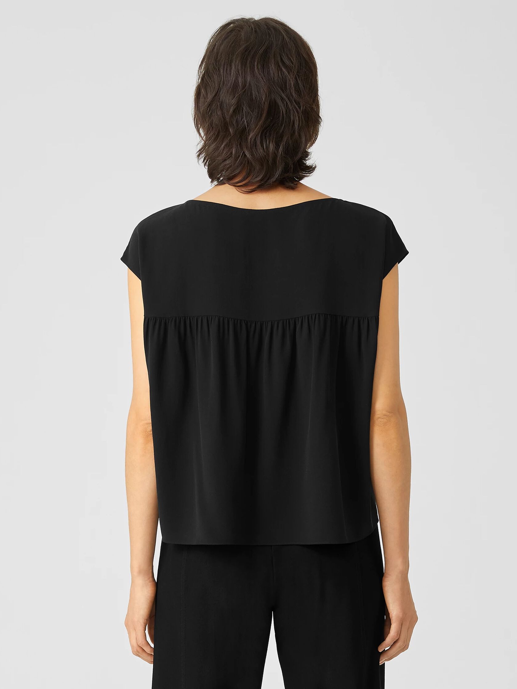 Silk Georgette Crepe Shirred-Back Top