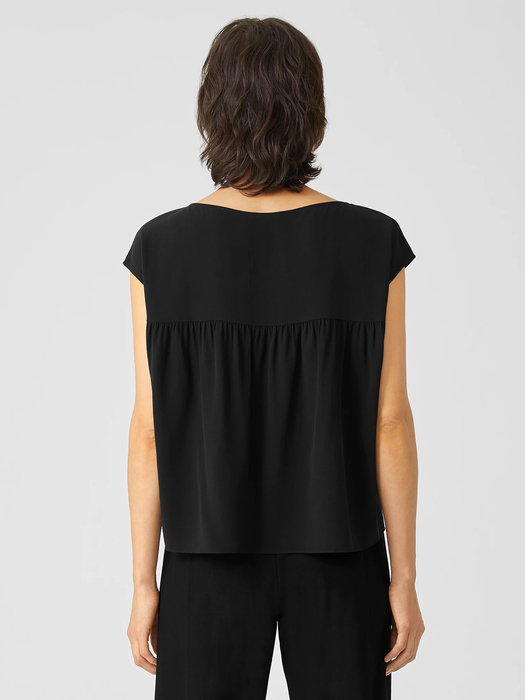 Silk Georgette Crepe Shirred-Back Top