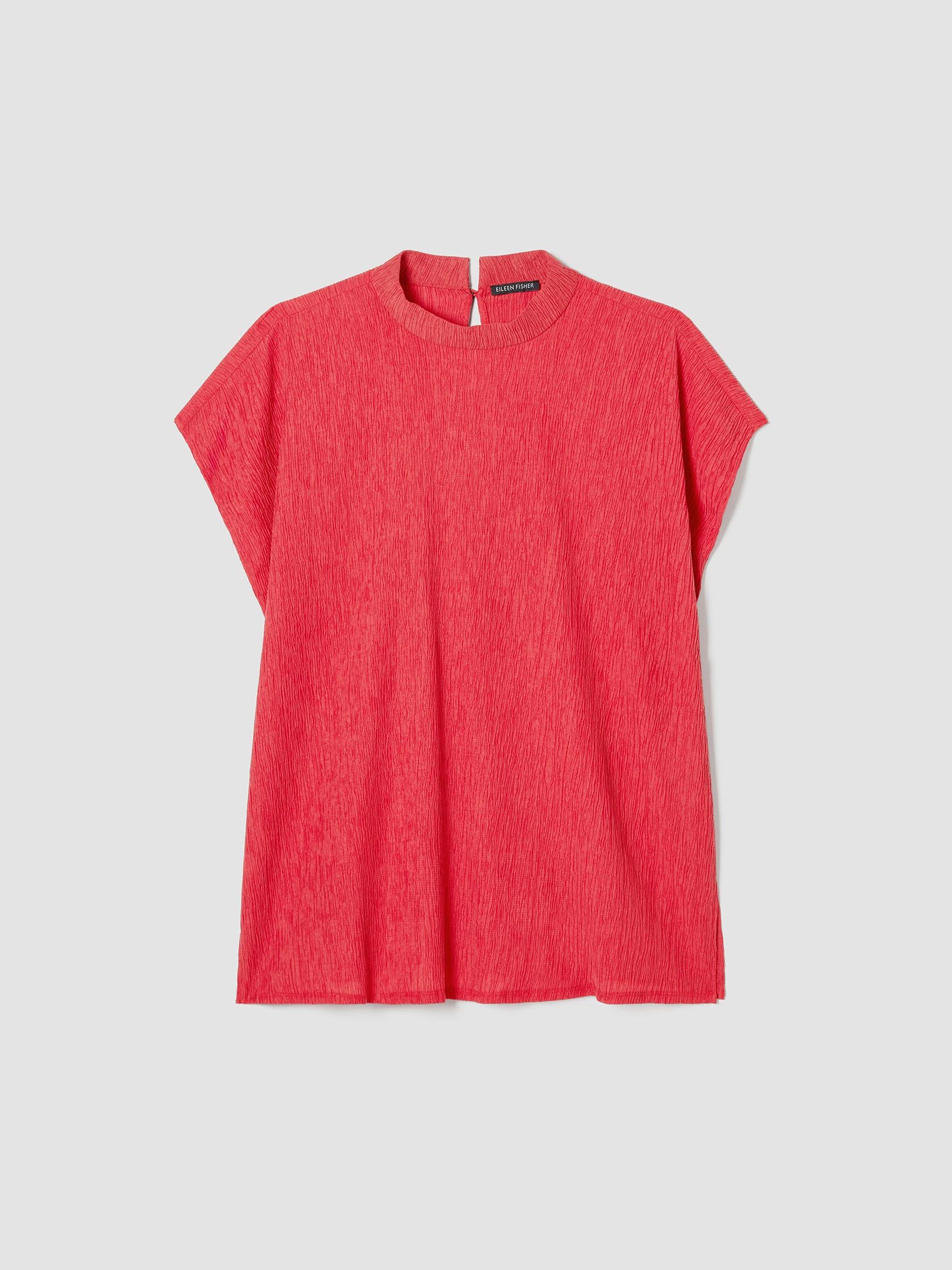 Woven Plisse Mock Neck Top