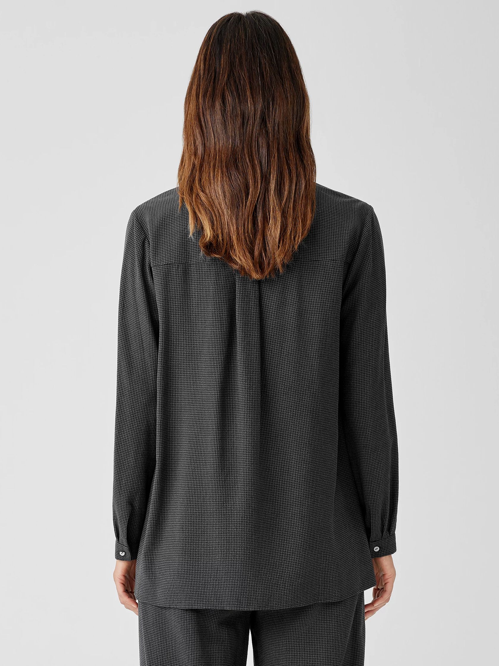 Mini Check Crepe Mandarin Collar Top