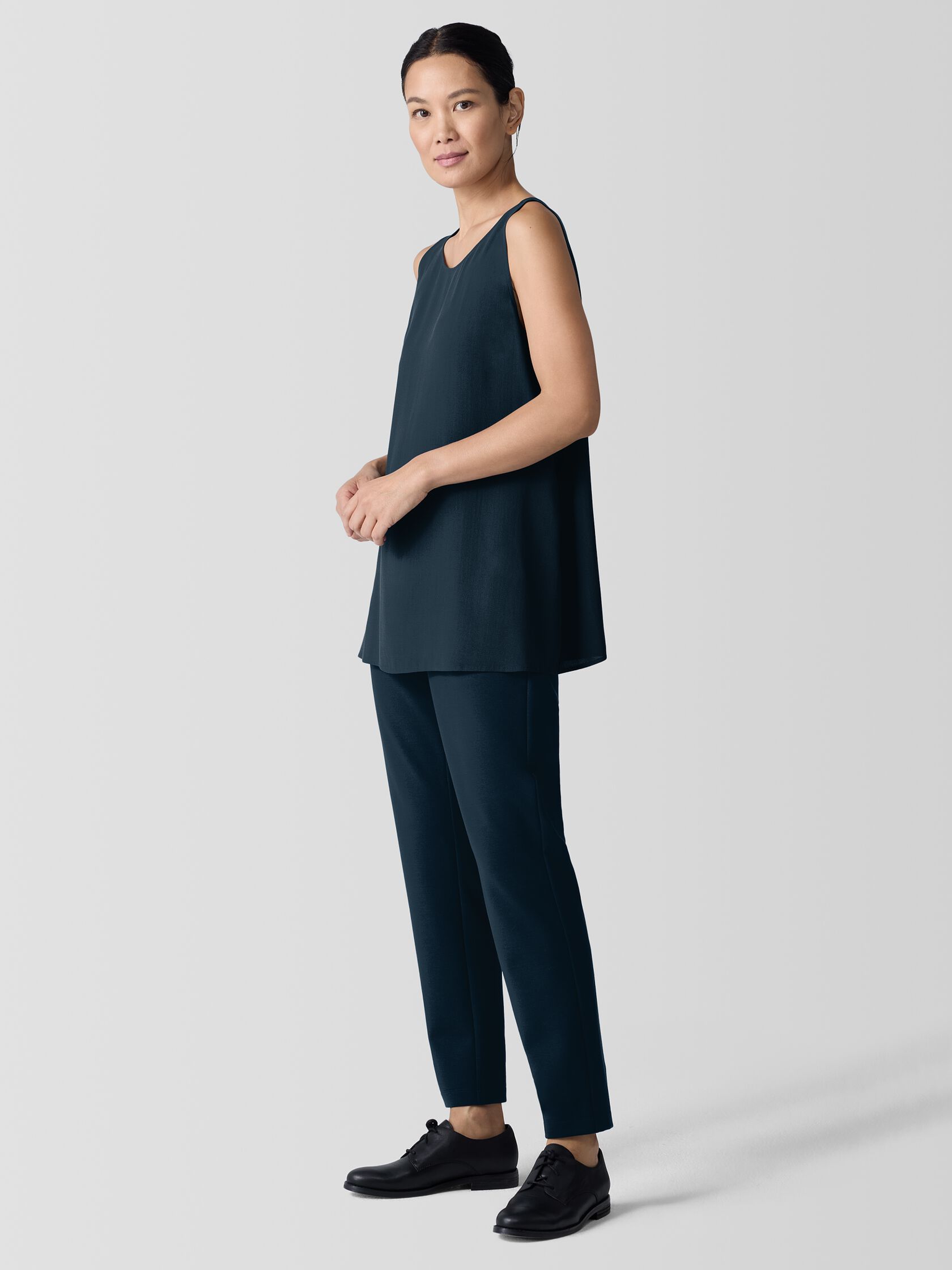 Silk Georgette Crepe Ballet Neck Long Tank
