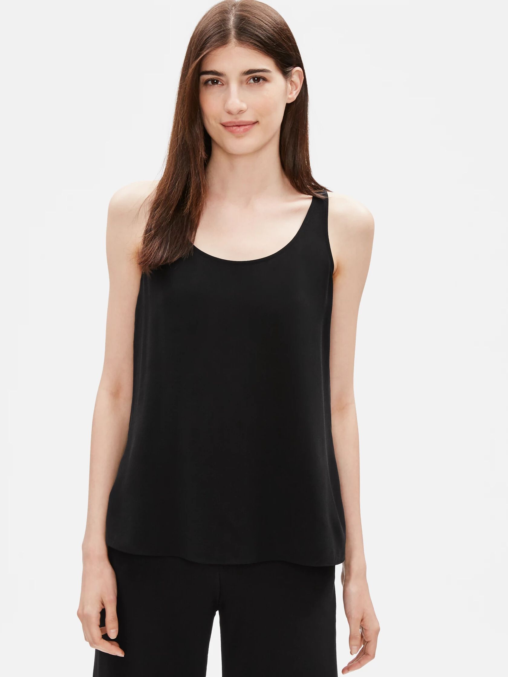 Silk Georgette Crepe Scoop Neck Tank