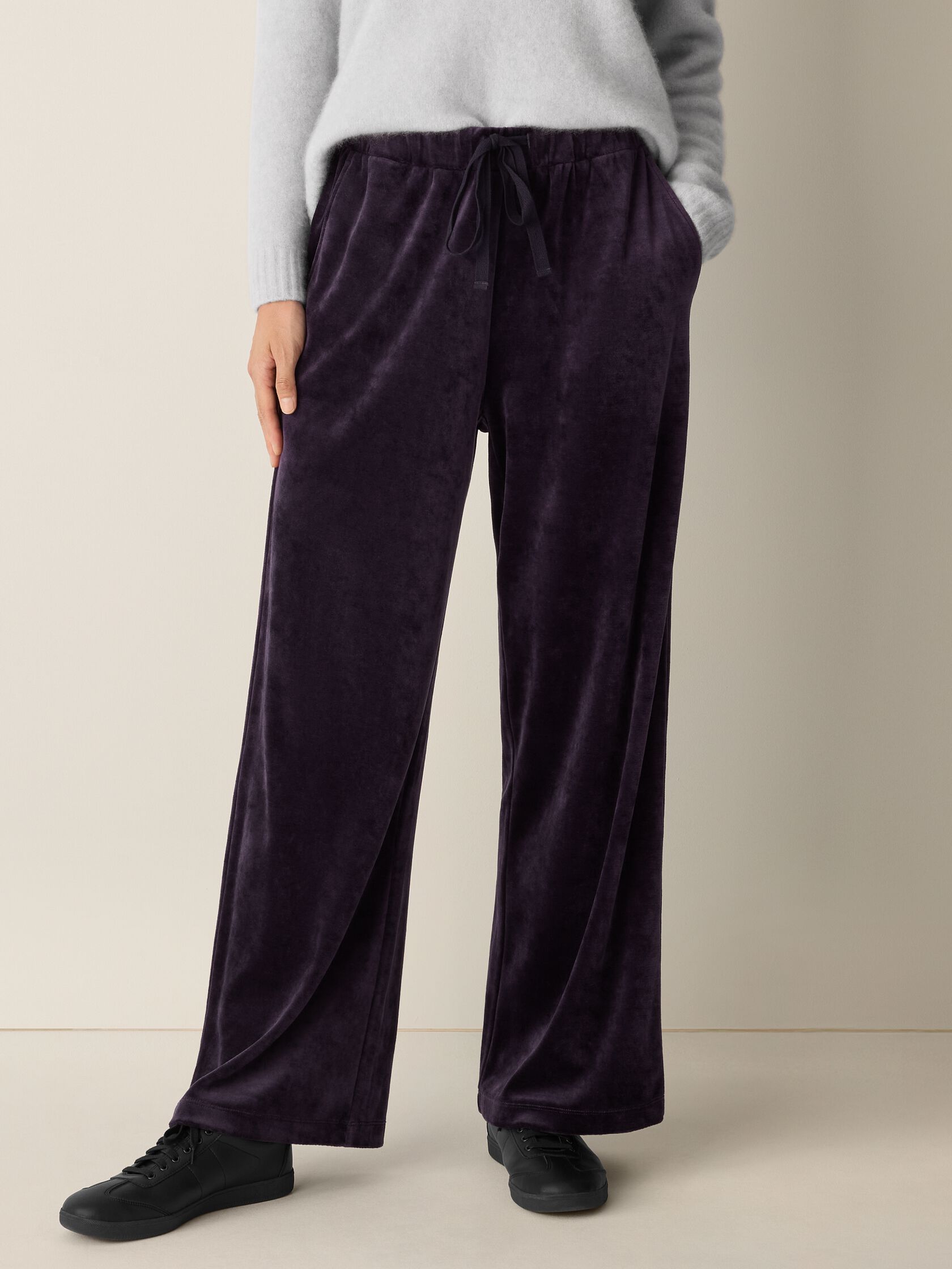 Cozy Velour Knit Wide-Leg Pant