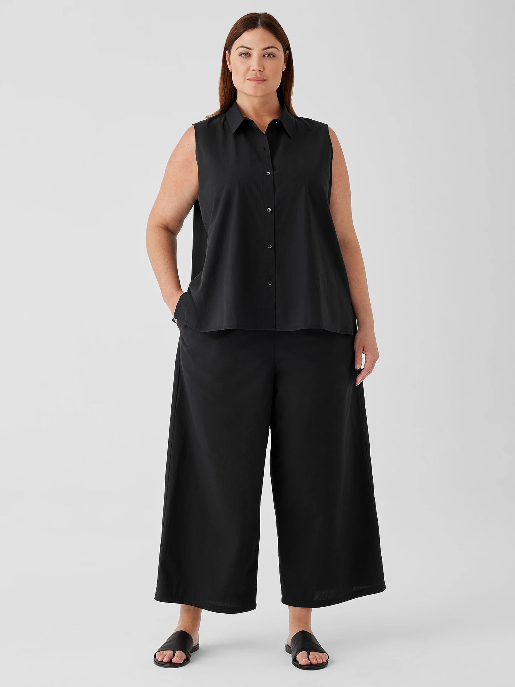 Washed Organic Cotton Poplin Wide-Leg Pant