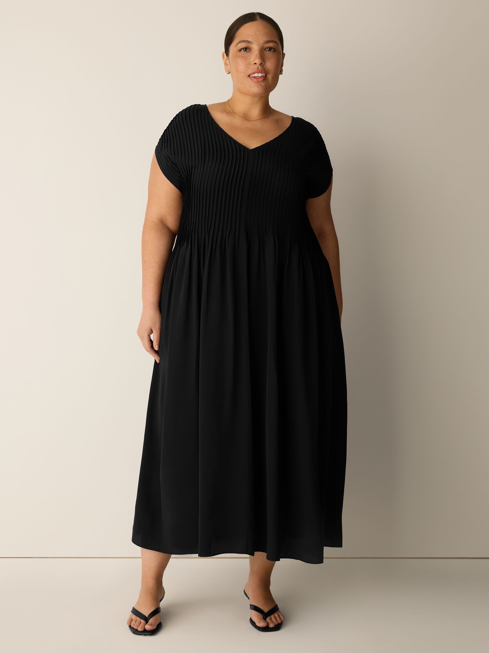 Silk Crepe de Chine V-Neck Dress