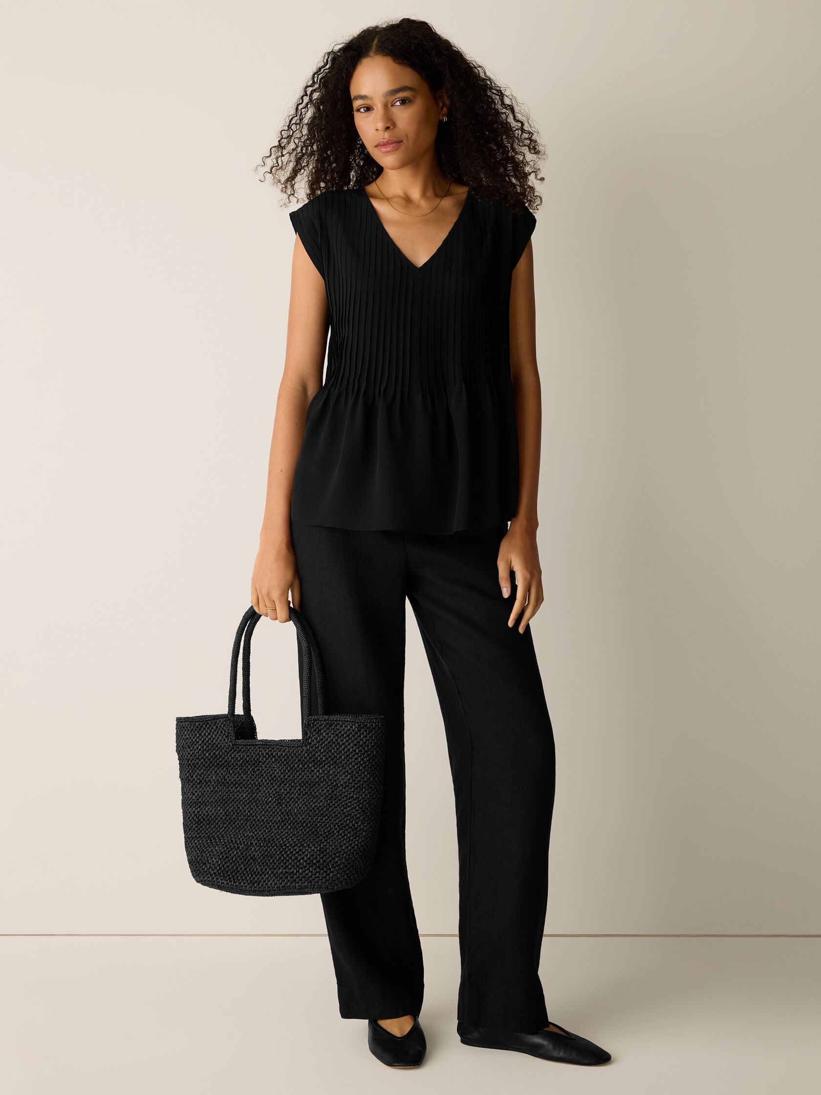 Silk Crepe de Chine V-Neck Top