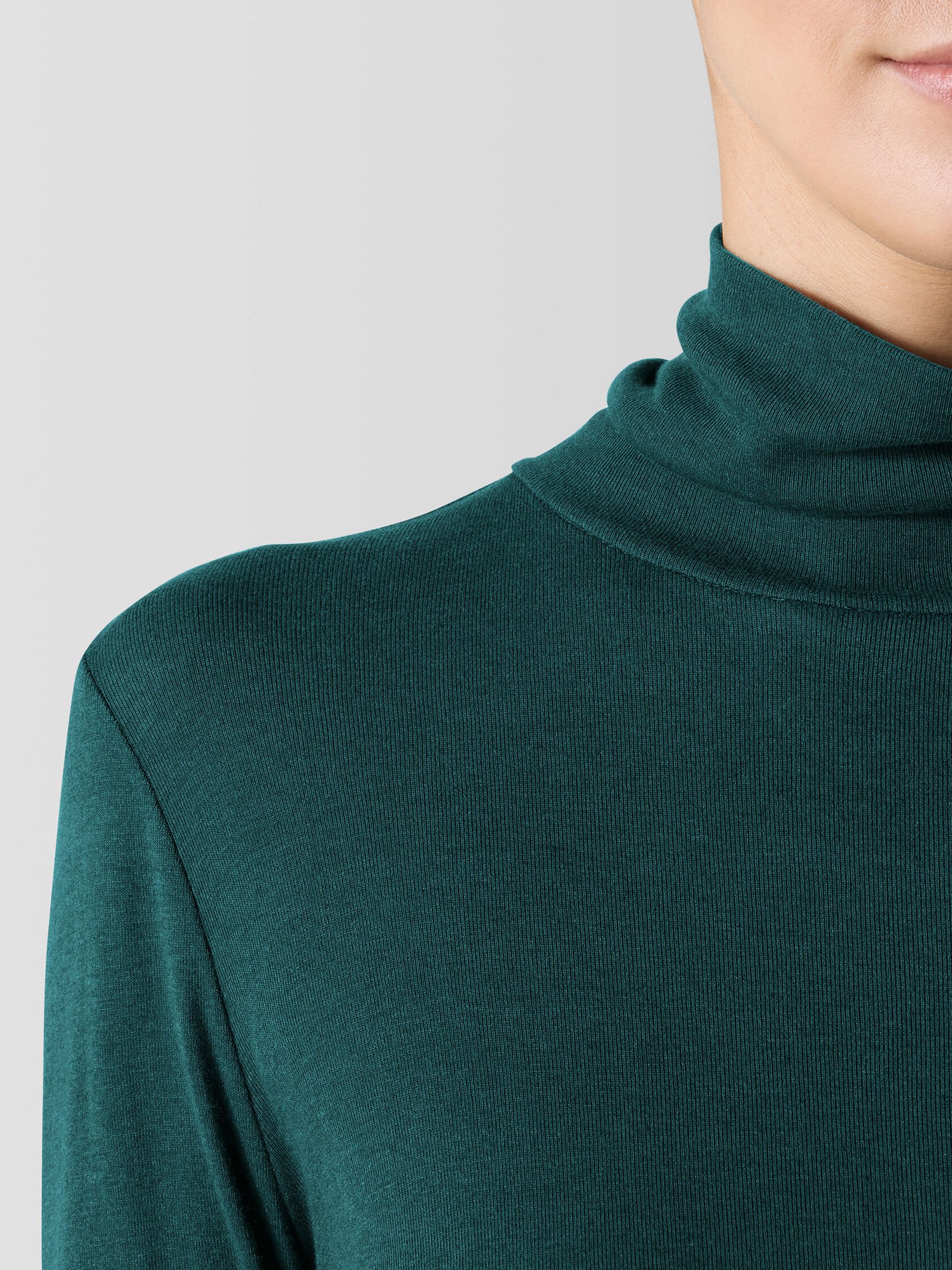 Ribbed Pima Cotton Blend Turtleneck Top