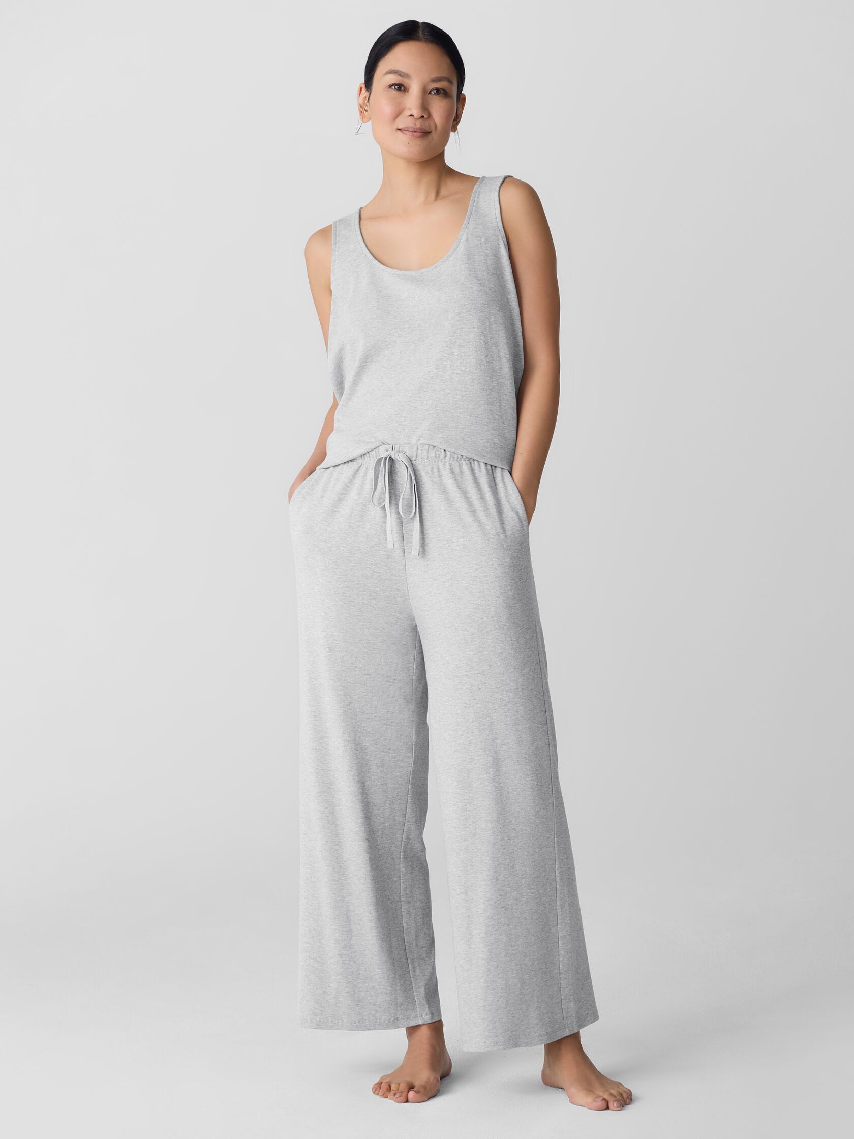 Mélange Organic Cotton Interlock Wide-Leg Sleep Pant