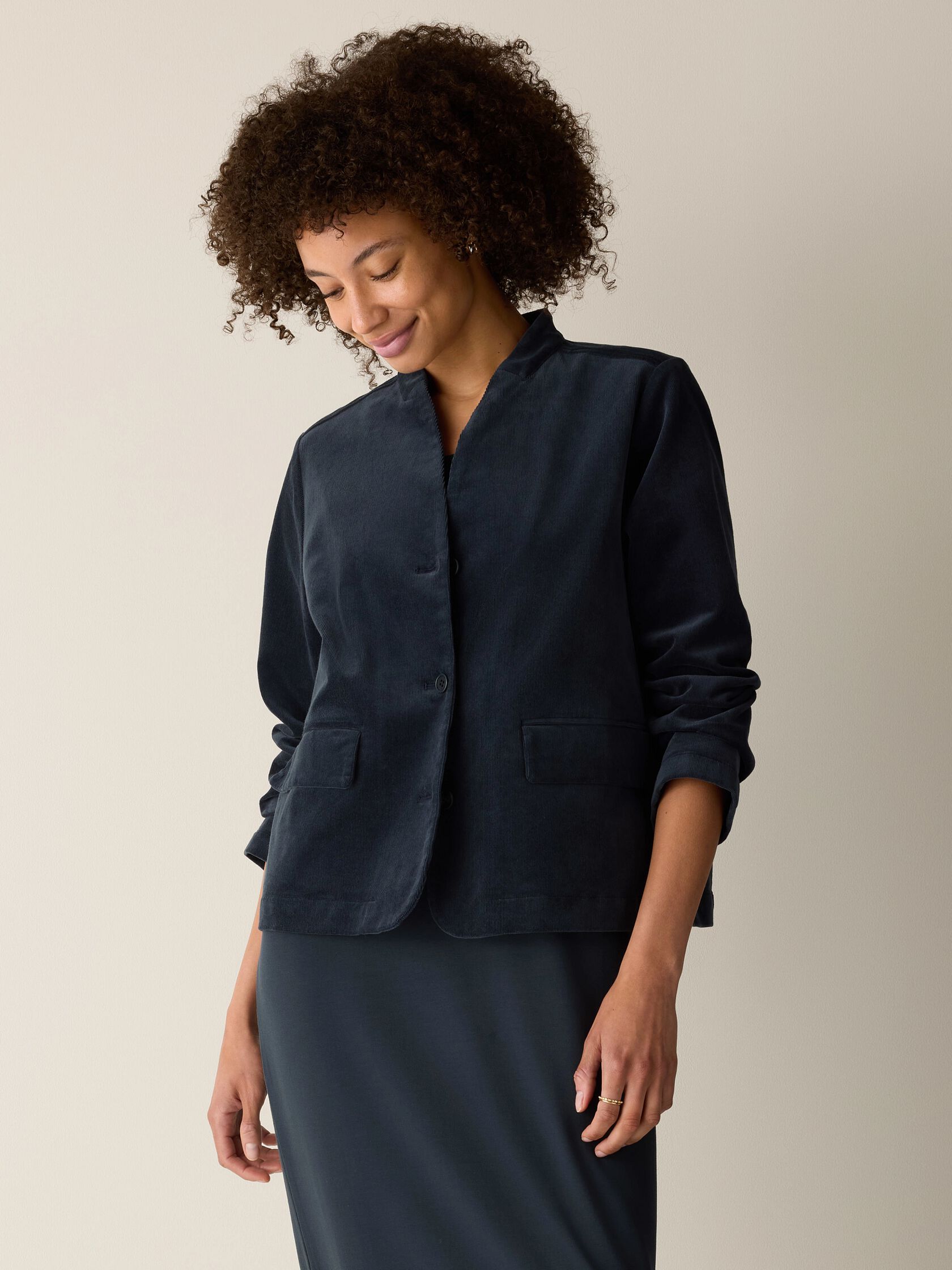 Organic Cotton Stretch Corduroy High Collar Jacket