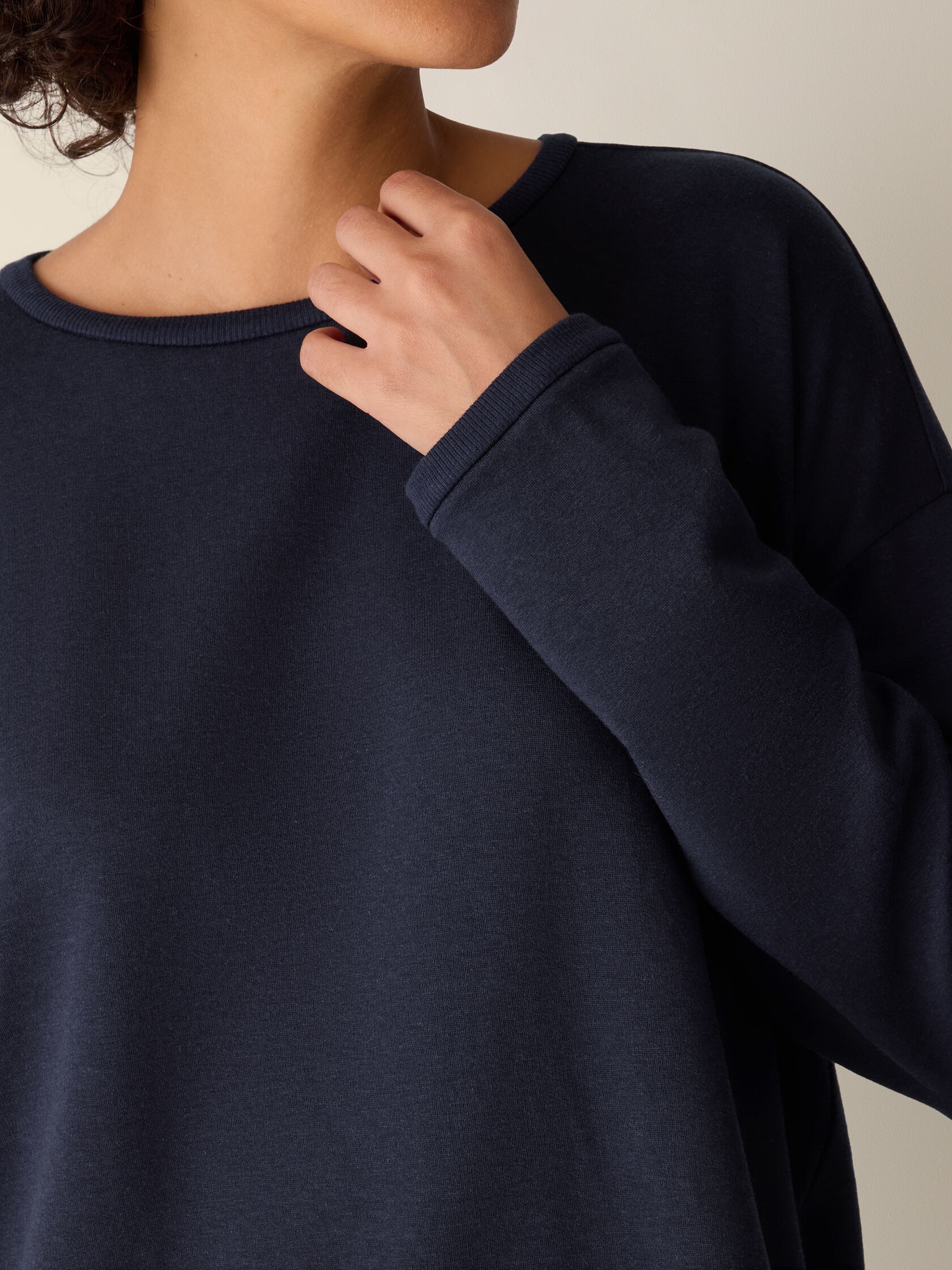 Cozy Brushed Terry Hug Round Neck Box-Top