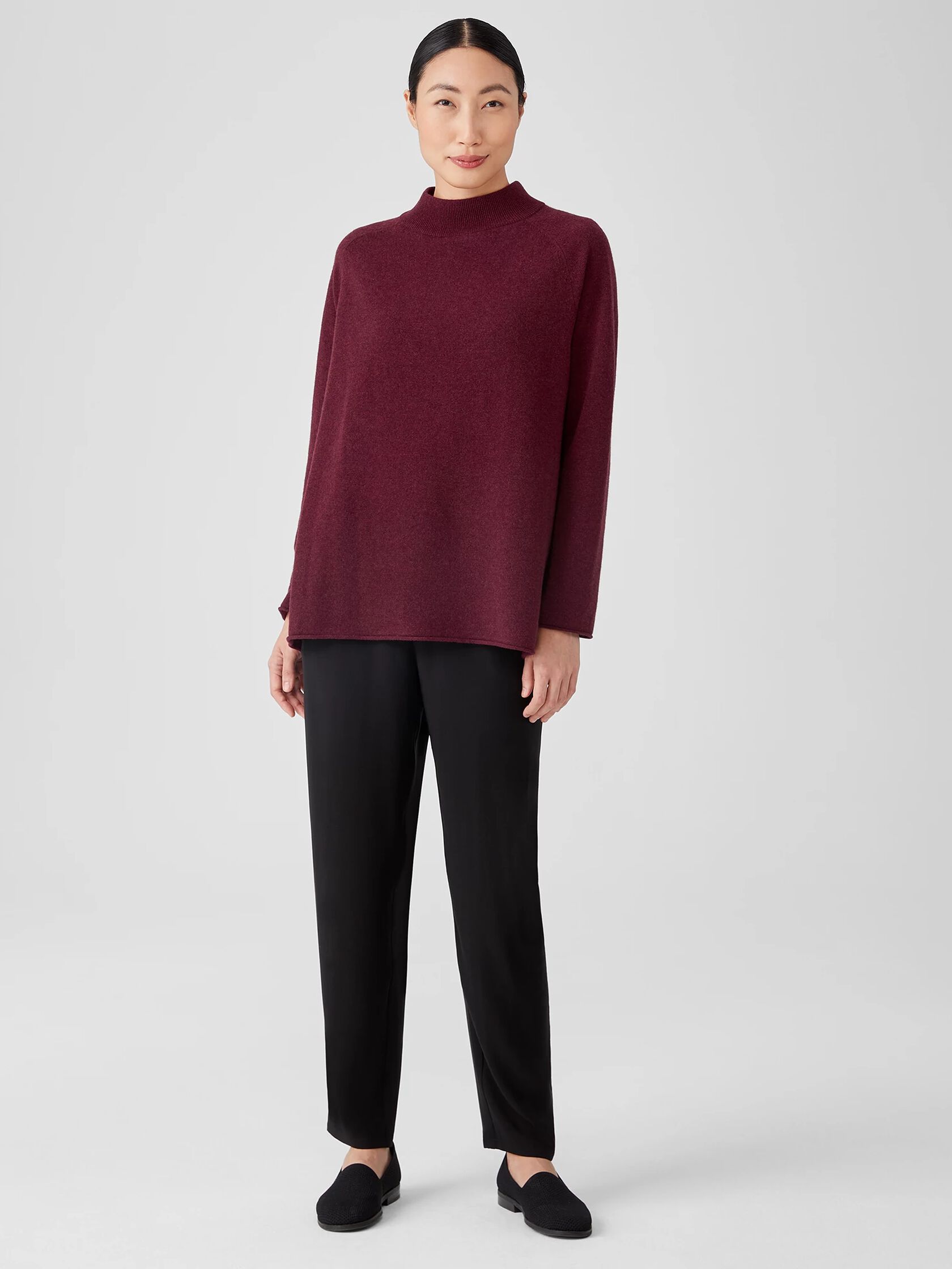 Recycled Cashmere Wool Mock Neck Box-Top