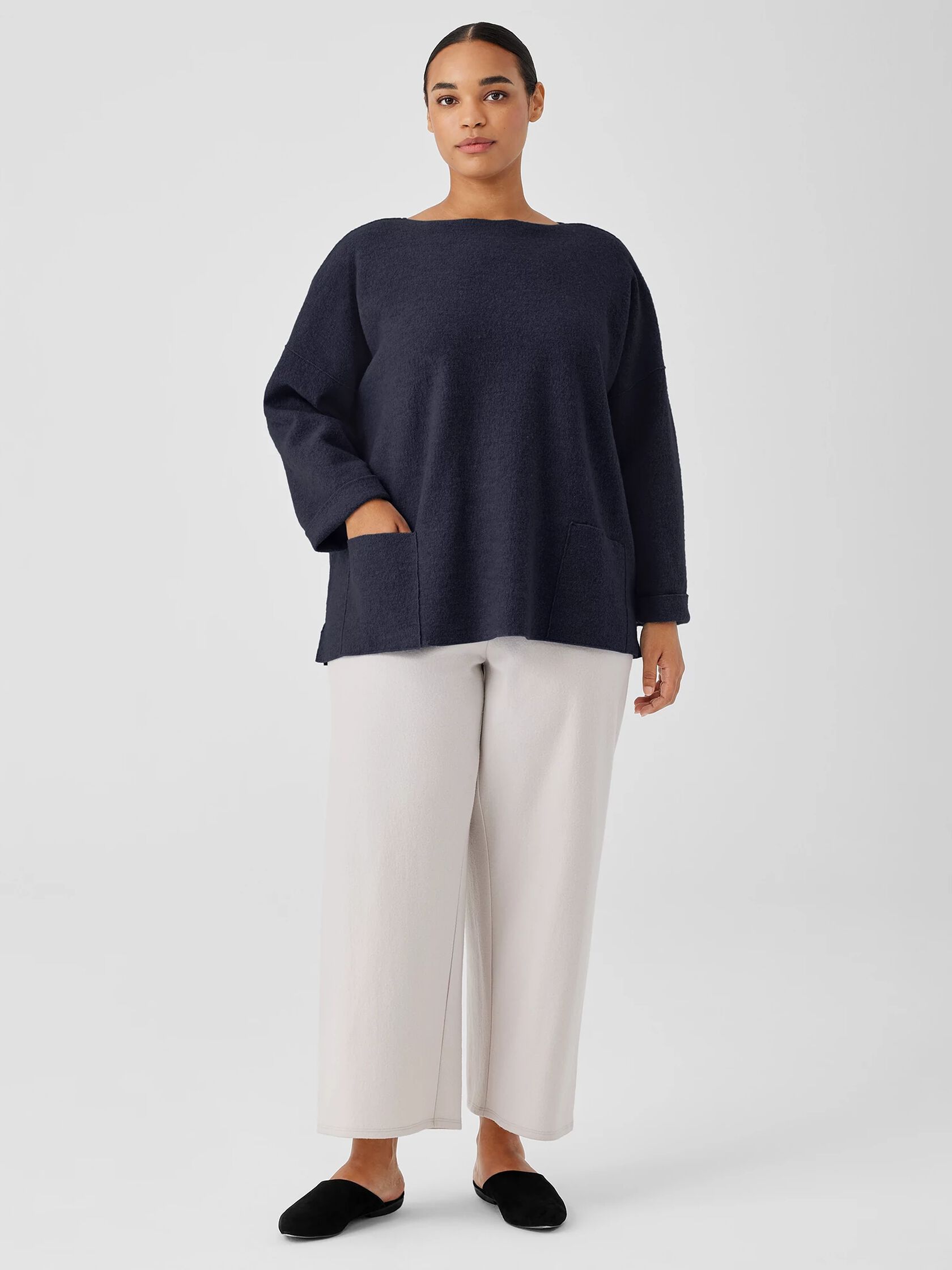 Lightweight Boiled Wool Bateau Neck Top in Regenerative Wool