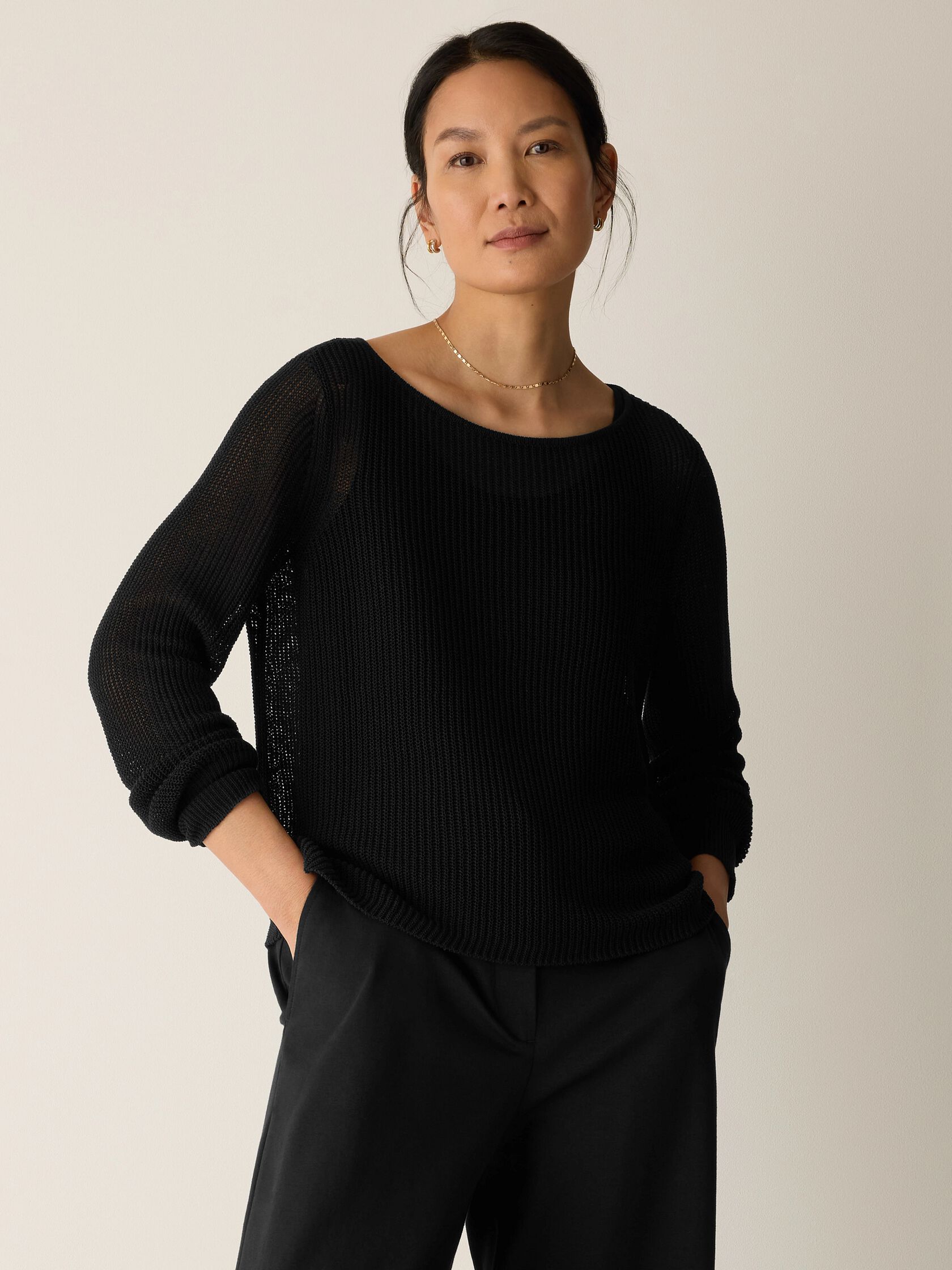 Cotton Silk Cord Ballet Neck Top