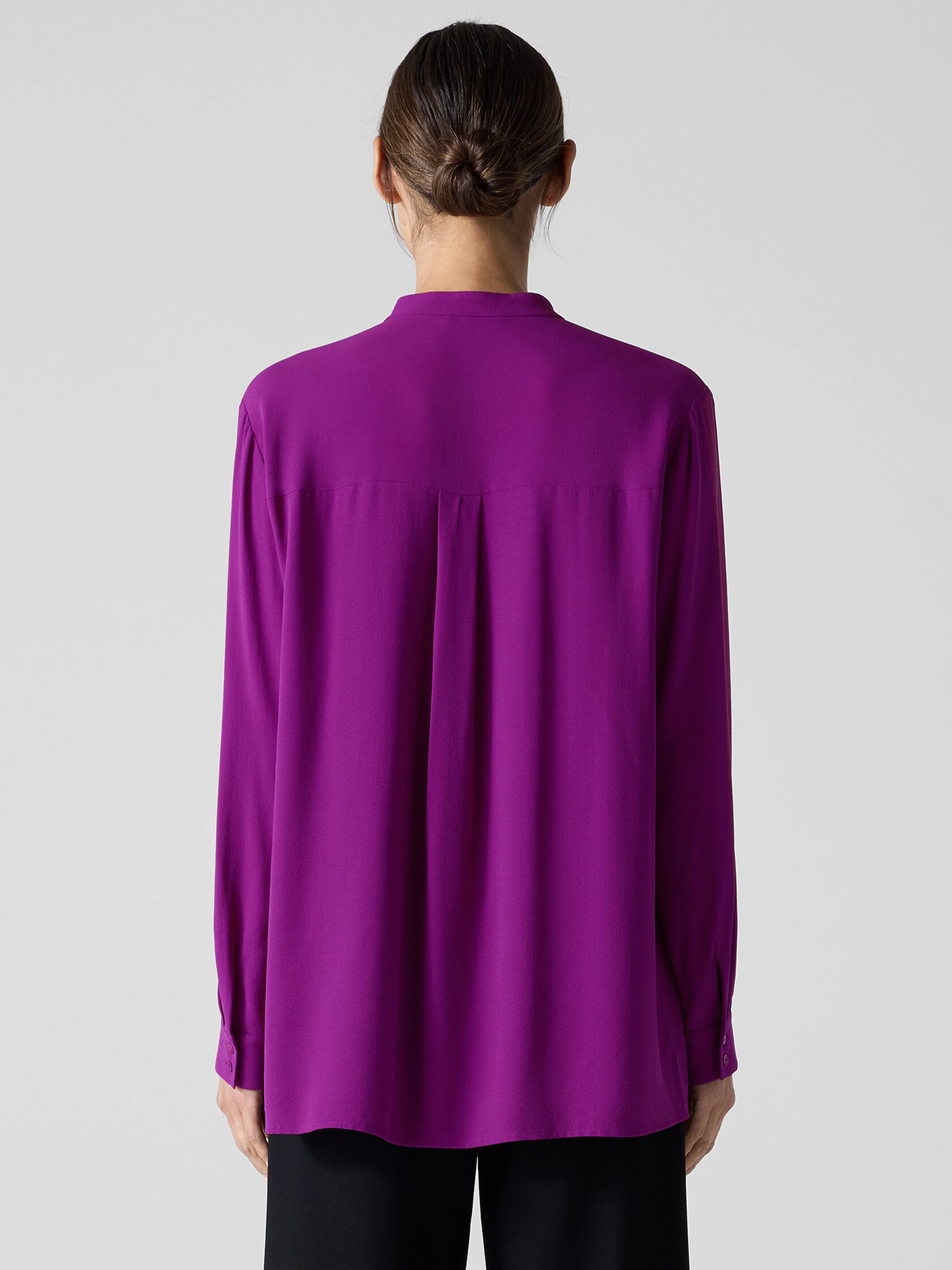 Silk Georgette Crepe Band Collar Shirt