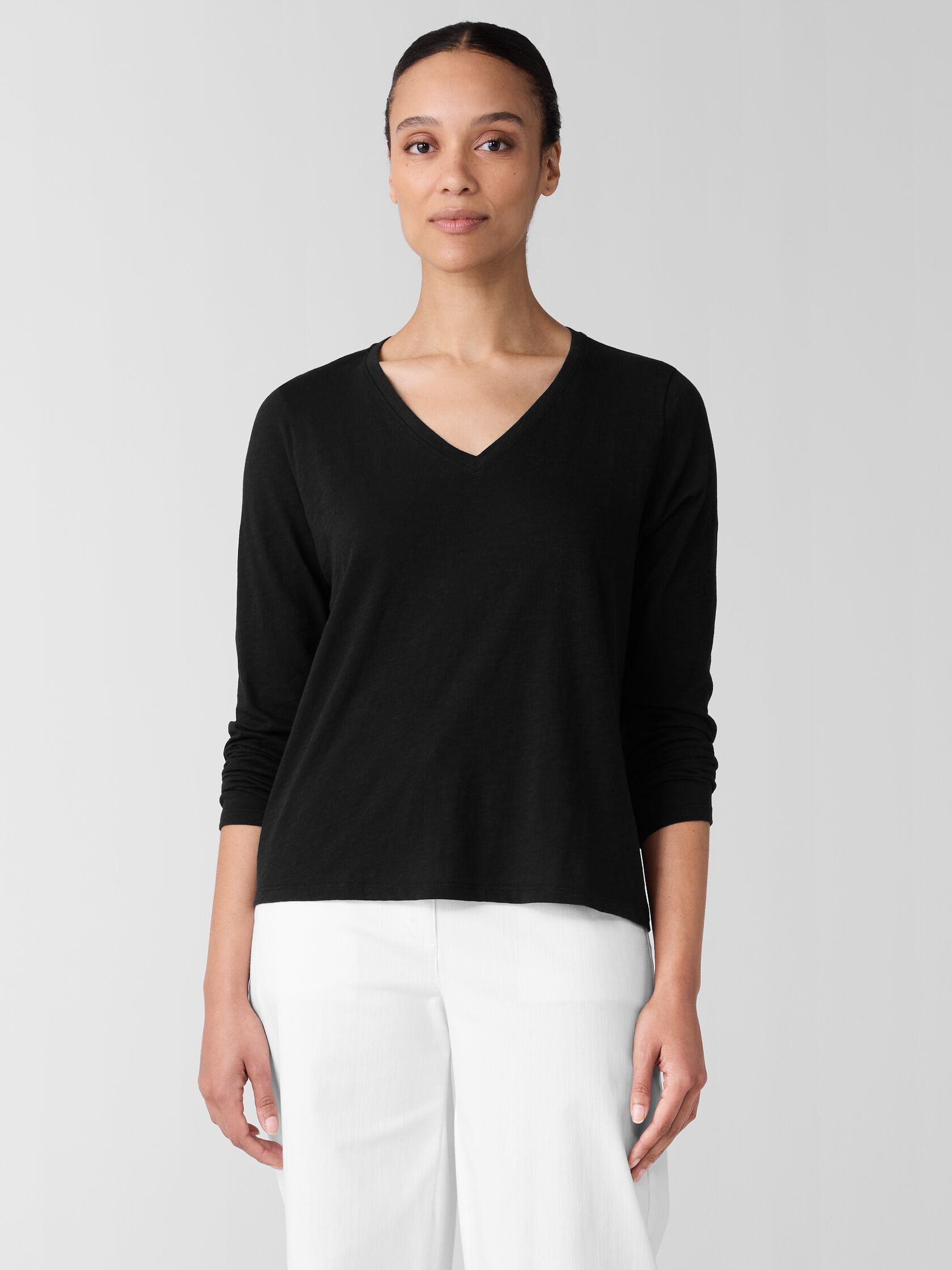 Organic Cotton Slubby Jersey V-Neck Top