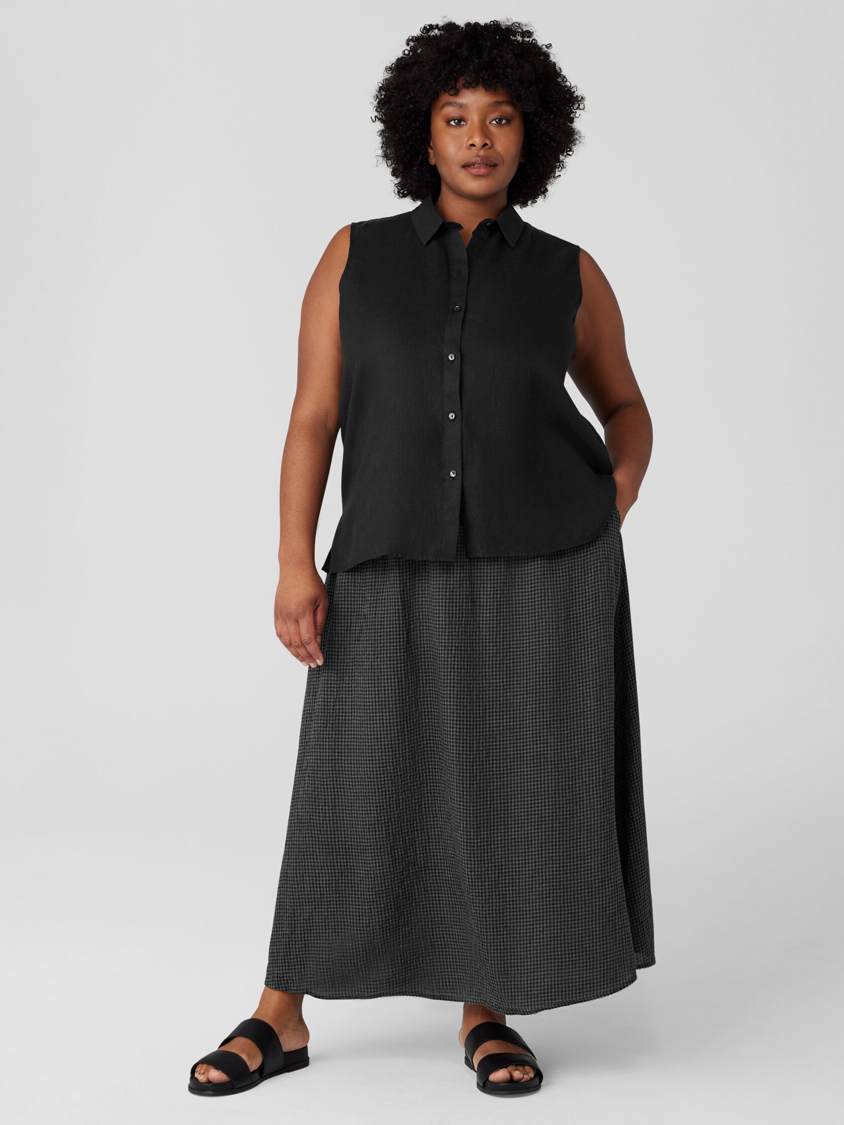 Puckered Organic Linen Pocket Skirt