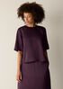 Textured Satin Round Neck Elbow-Sleeve Top