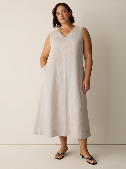 organic linen dress women Eileen Fisher - Women's Washed Organic Linen Dlav Notch Collar Dress - Miscellaneous