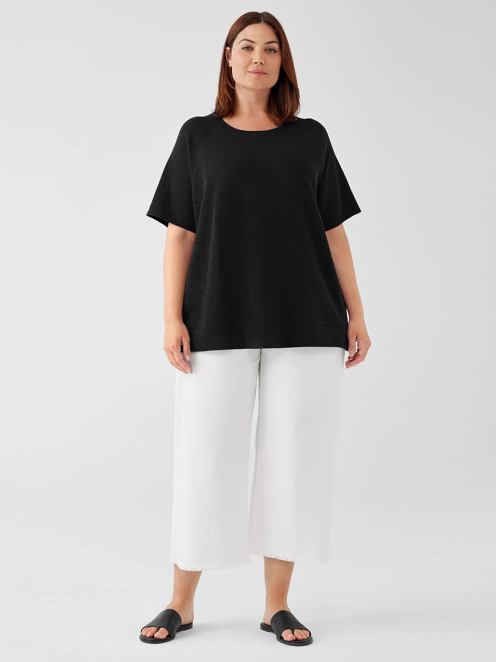 Organic Cotton Slubby Rib Knit Elbow-Sleeve Top