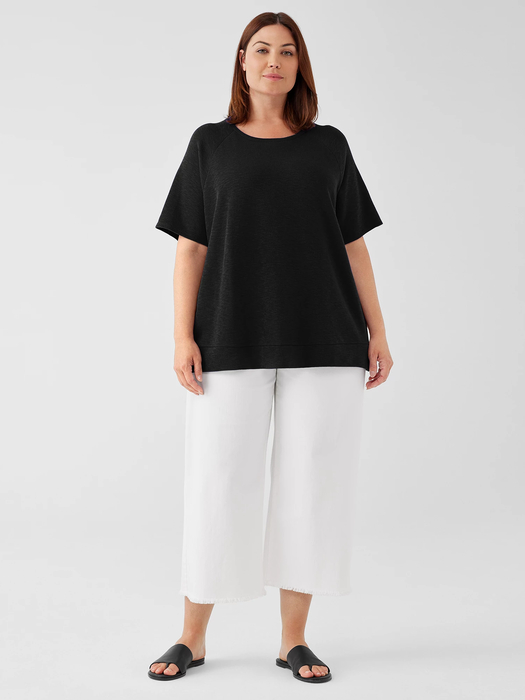 Organic Cotton Slubby Rib Knit Elbow-Sleeve Top