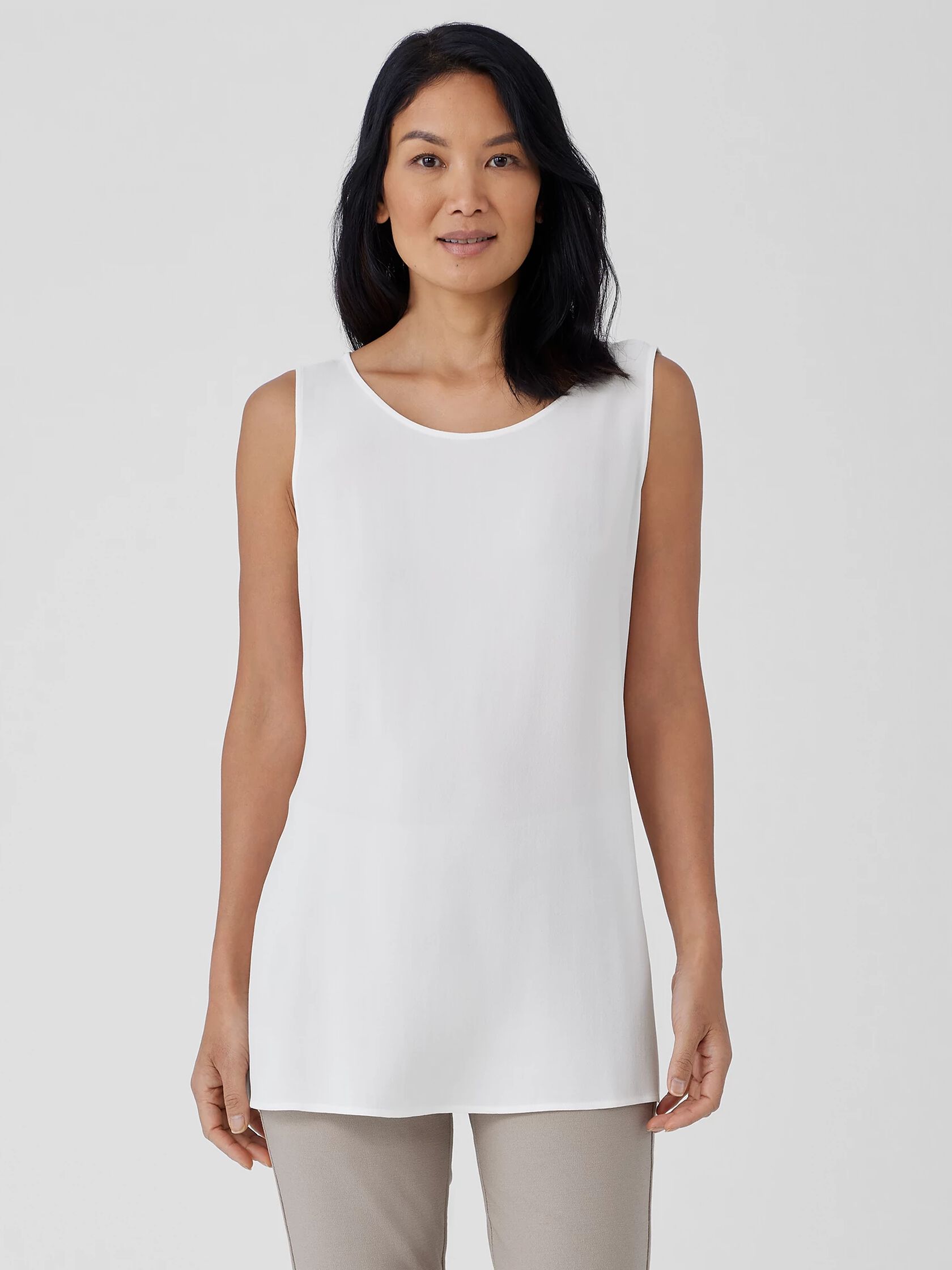 Silk Georgette Crepe Ballet Neck Long Tank