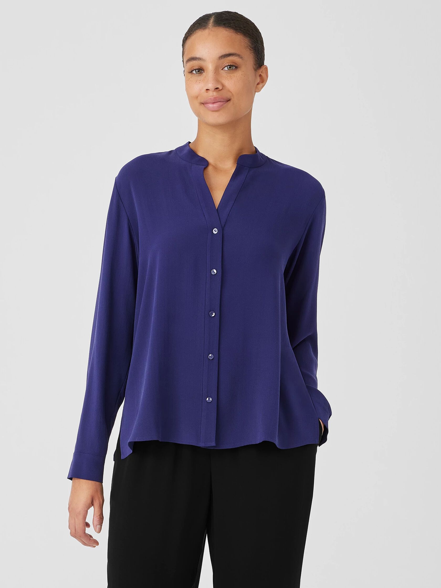 Silk Georgette Crepe Shirred-Back Shirt