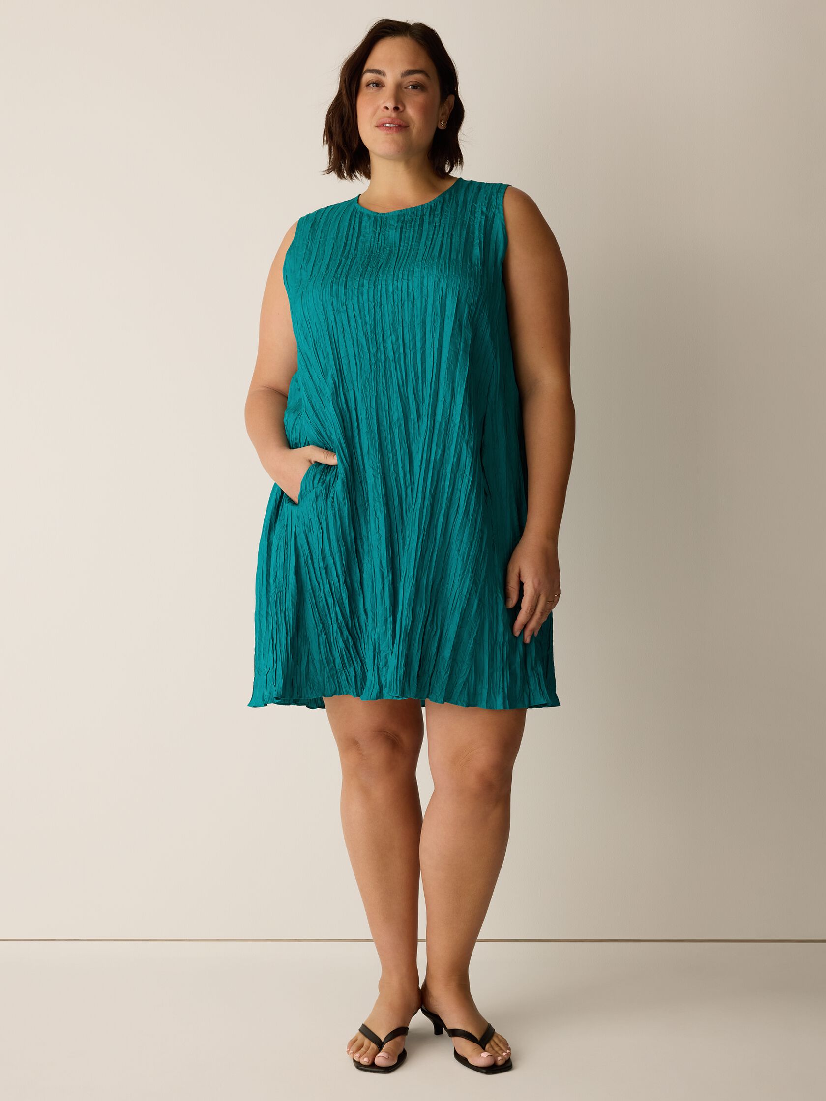 Crushed Silk Round Neck Dress