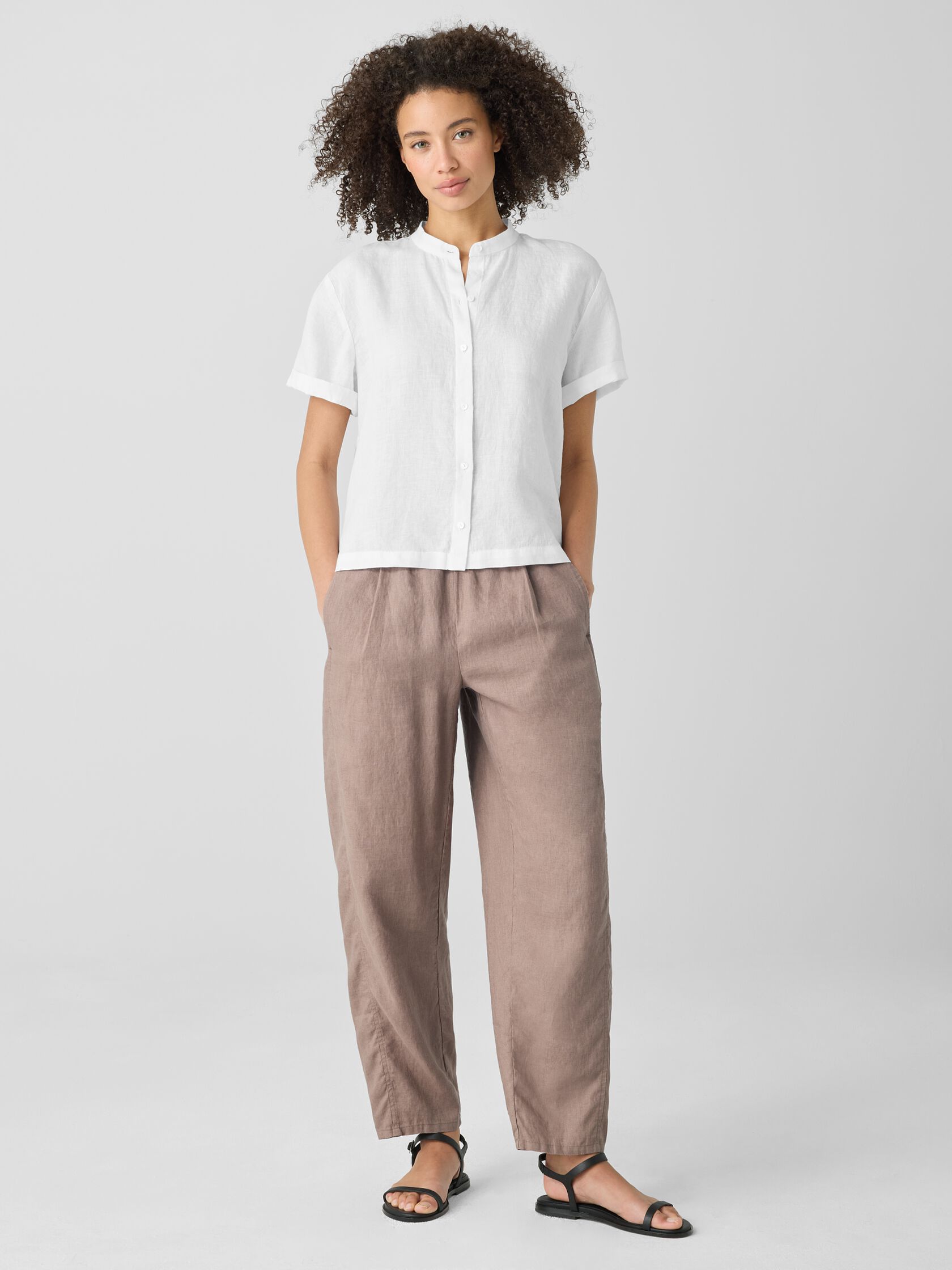 Organic Handkerchief Linen Band Collar Shirt