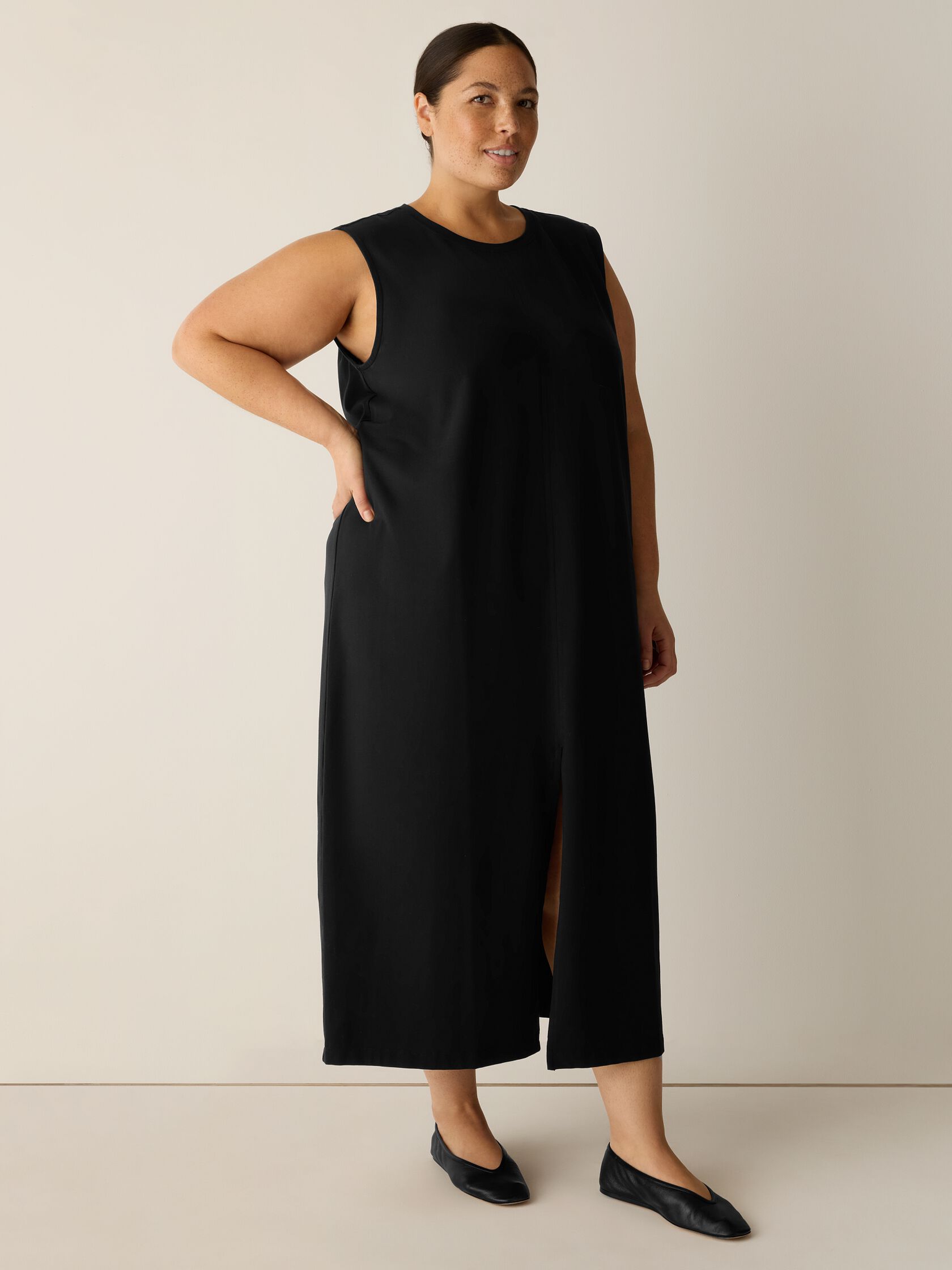 Pima Cotton Stretch Jersey Crew Neck Dress