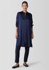 Stretch Silk Charmeuse Band Collar Long Shirt