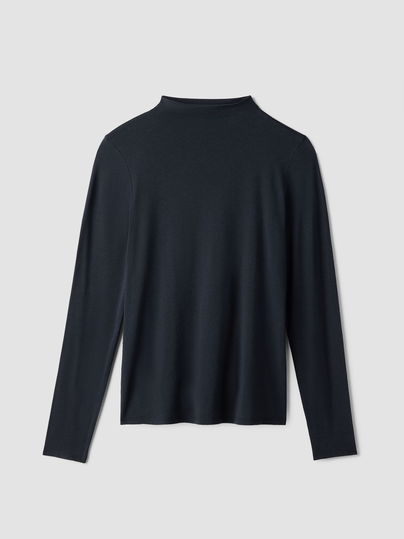 Sheer Cotton Blend Knit Funnel Neck Top