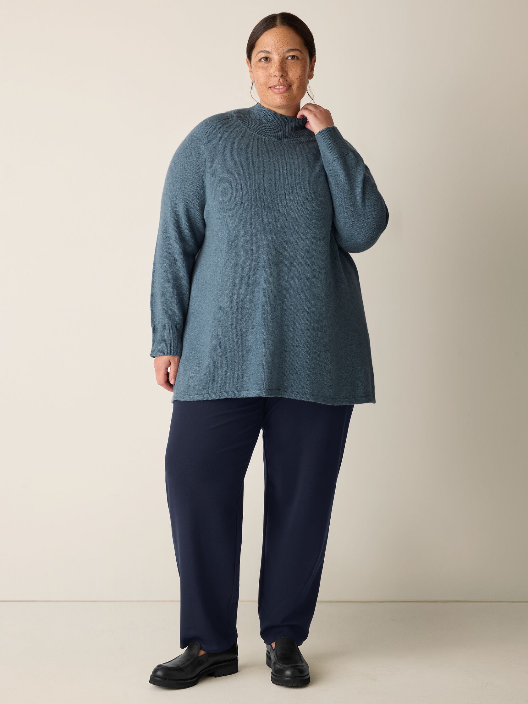 Cotton & Recycled Cashmere Turtleneck Long Top