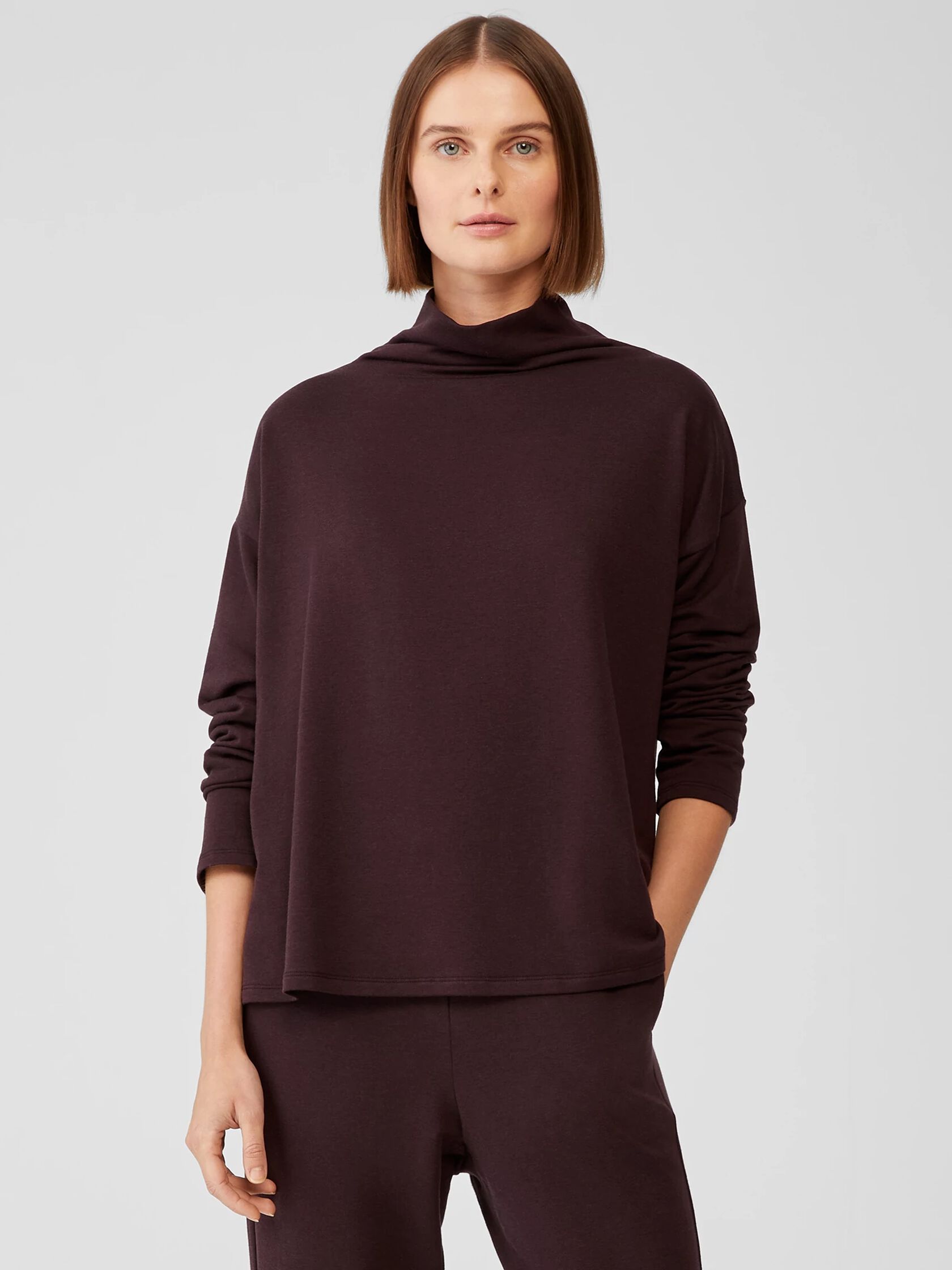Cozy Brushed Terry Funnel Neck Box-Top
