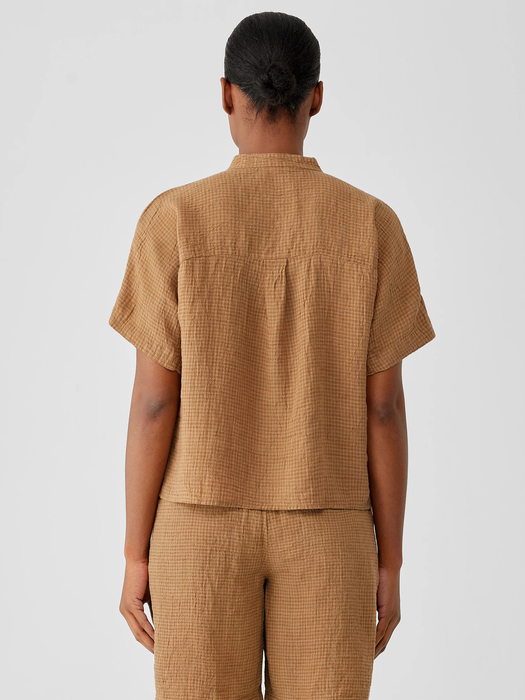 Puckered Organic Linen Short-Sleeve Shirt