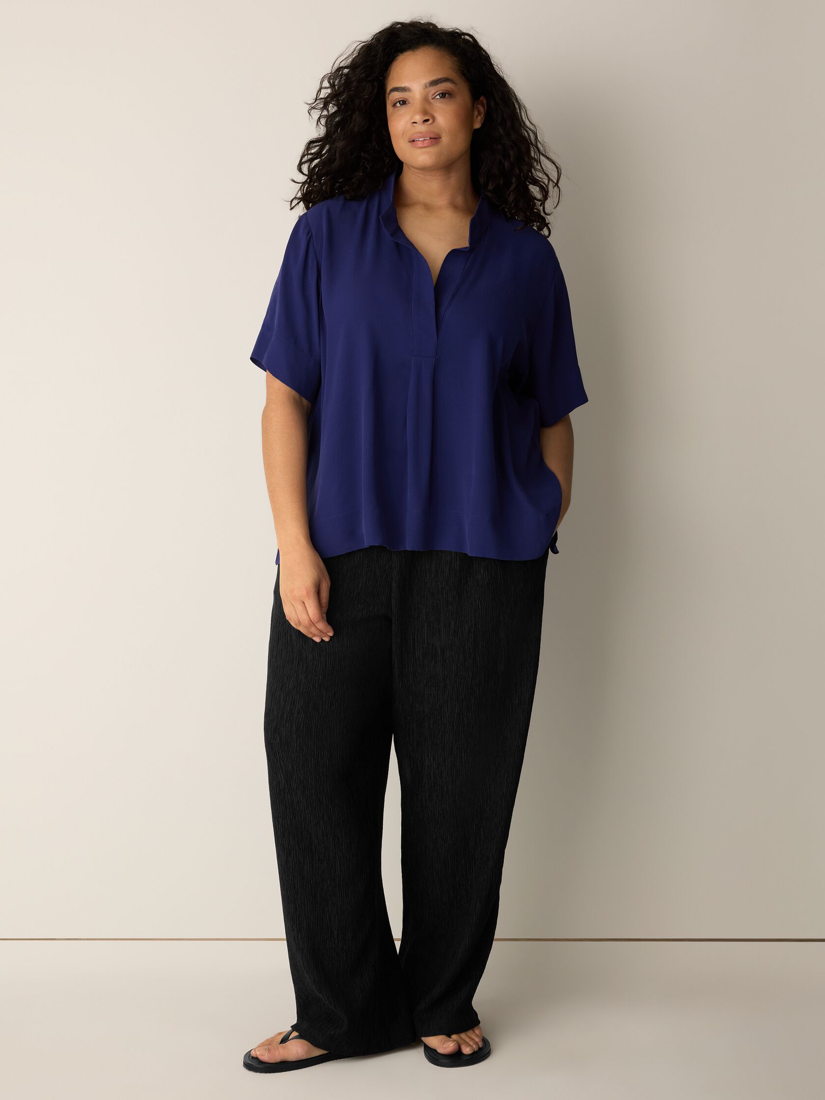 Silk Georgette Crepe Split Neck Top