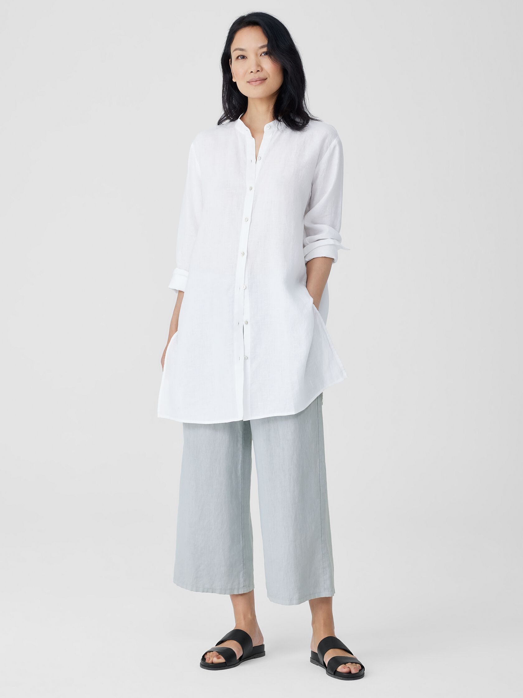 Handkerchief Linen Mandarin Collar Long Shirt