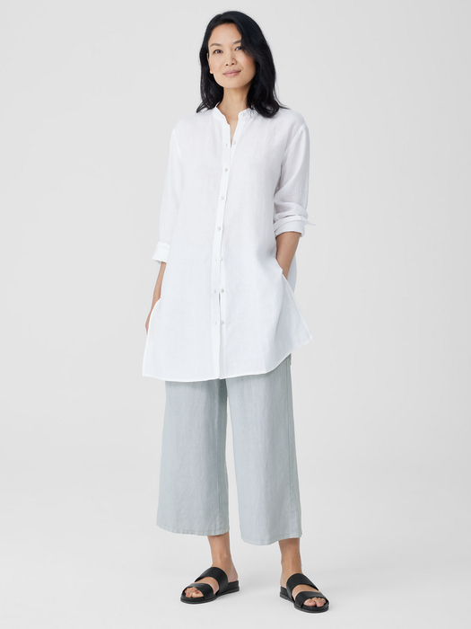 Handkerchief Linen Mandarin Collar Long Shirt | EILEEN FISHER