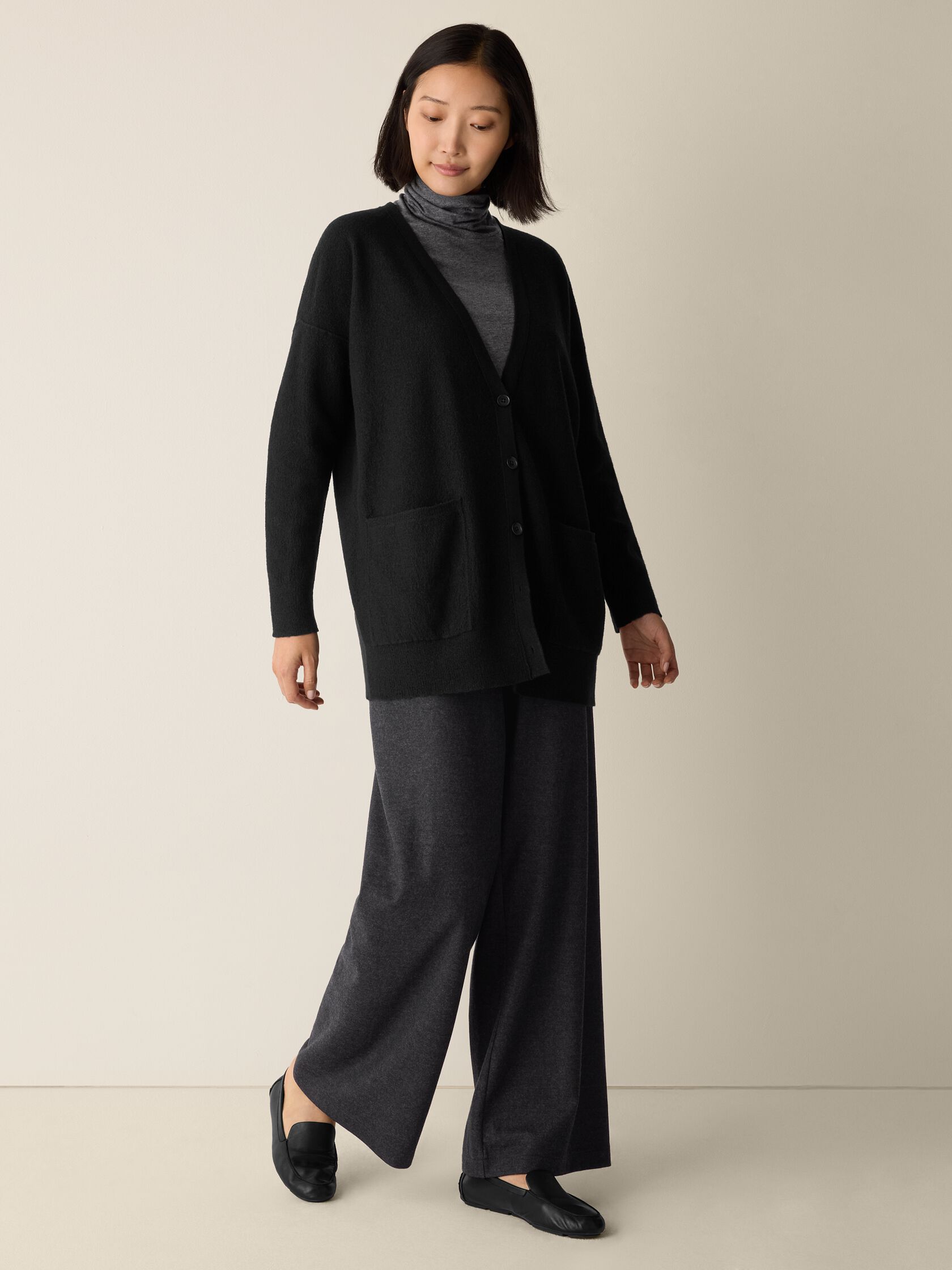 Fine Felted Wool Long Cardigan in Regenerative Wool