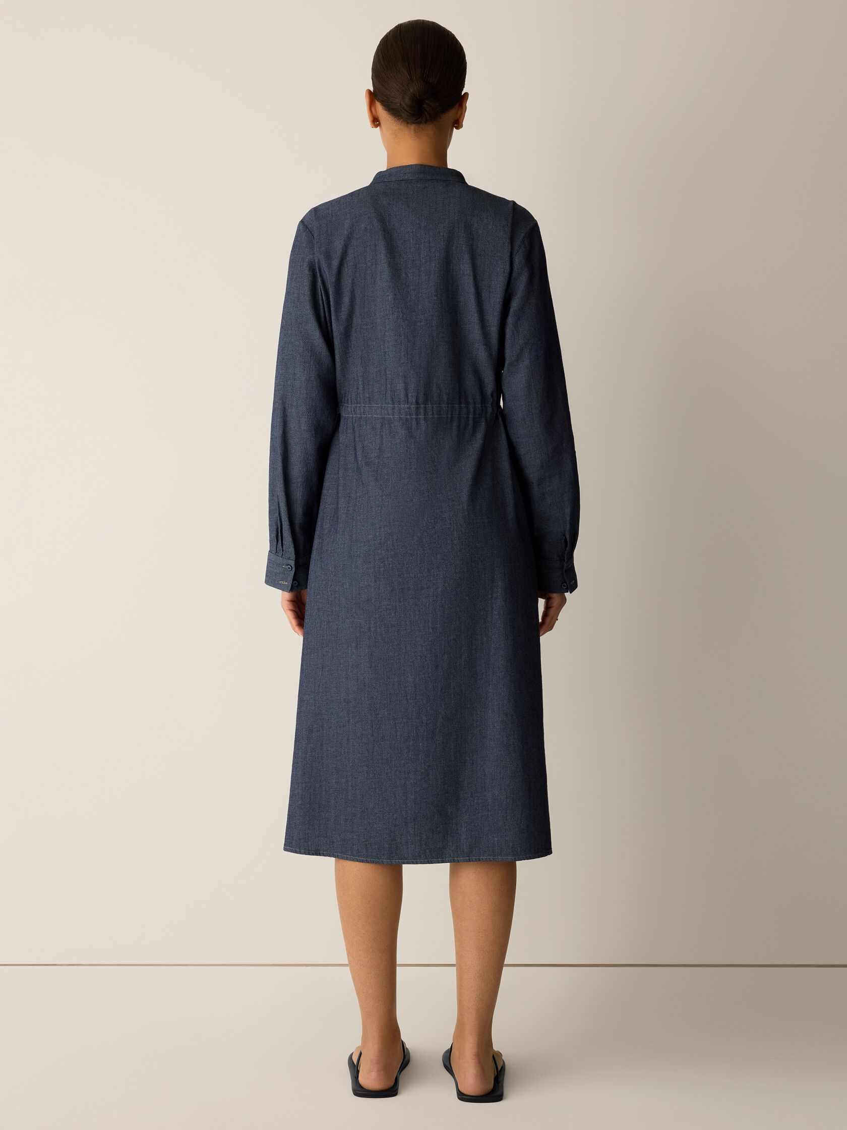 Airy Organic Cotton Twill Band Collar Shirtdress