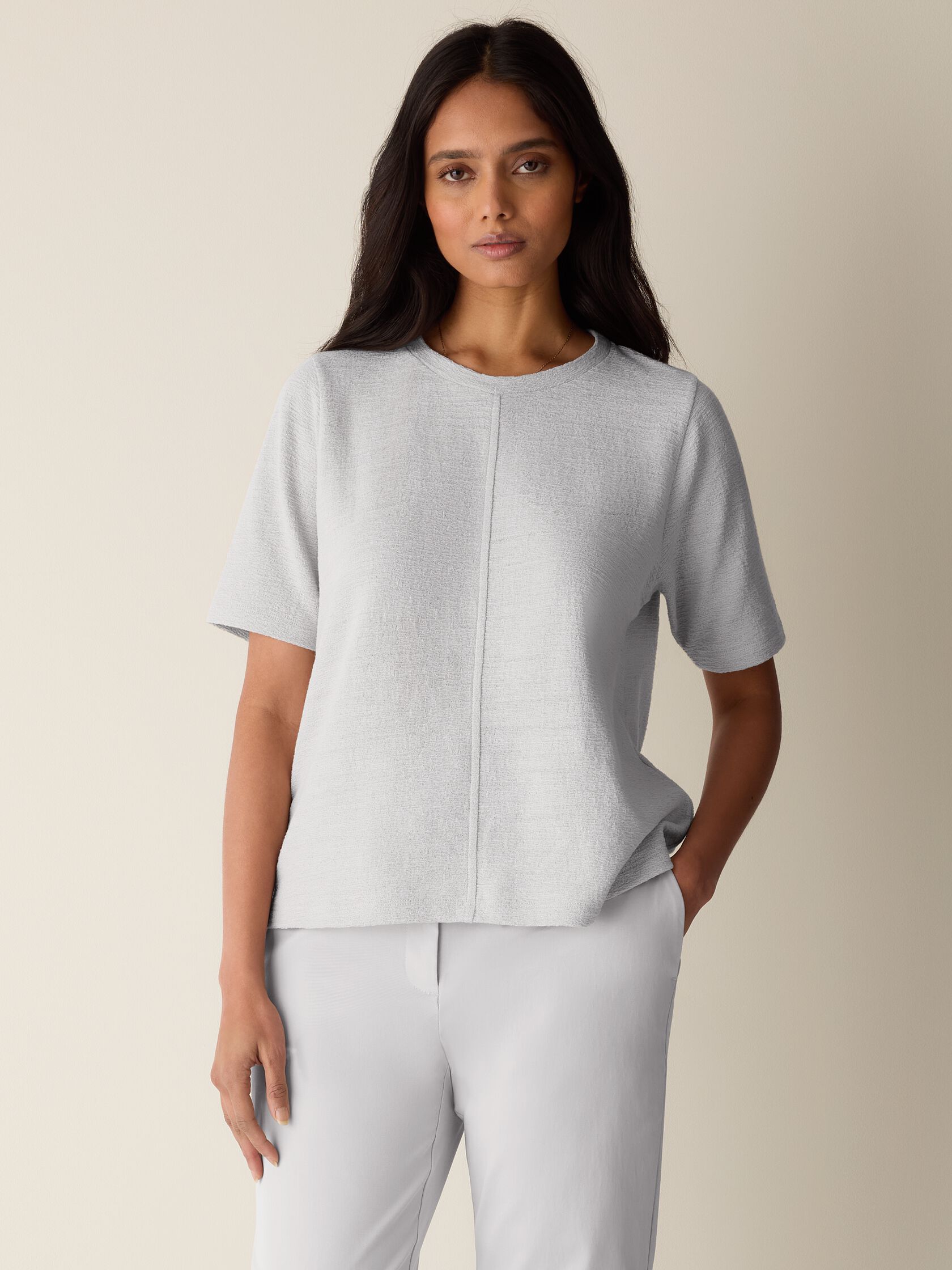 Organic Cotton Jacquard Crew Neck Top