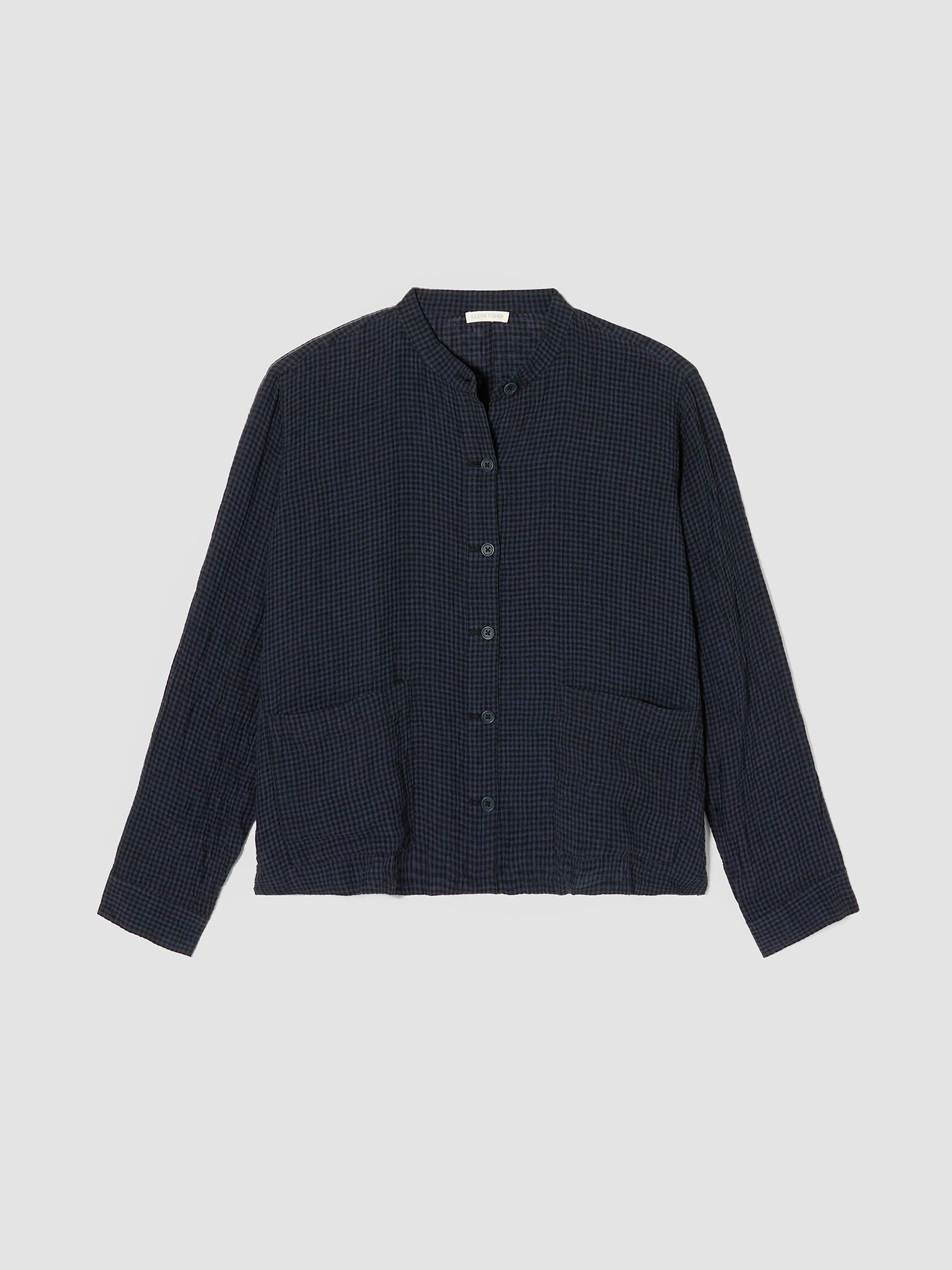 Puckered Organic Linen Band Collar Shirt Jacket