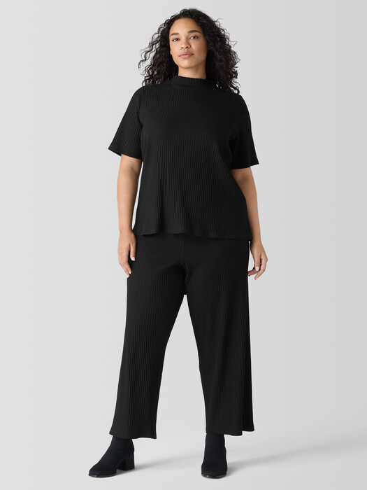 Textured Stretch Rib Mock Neck Top