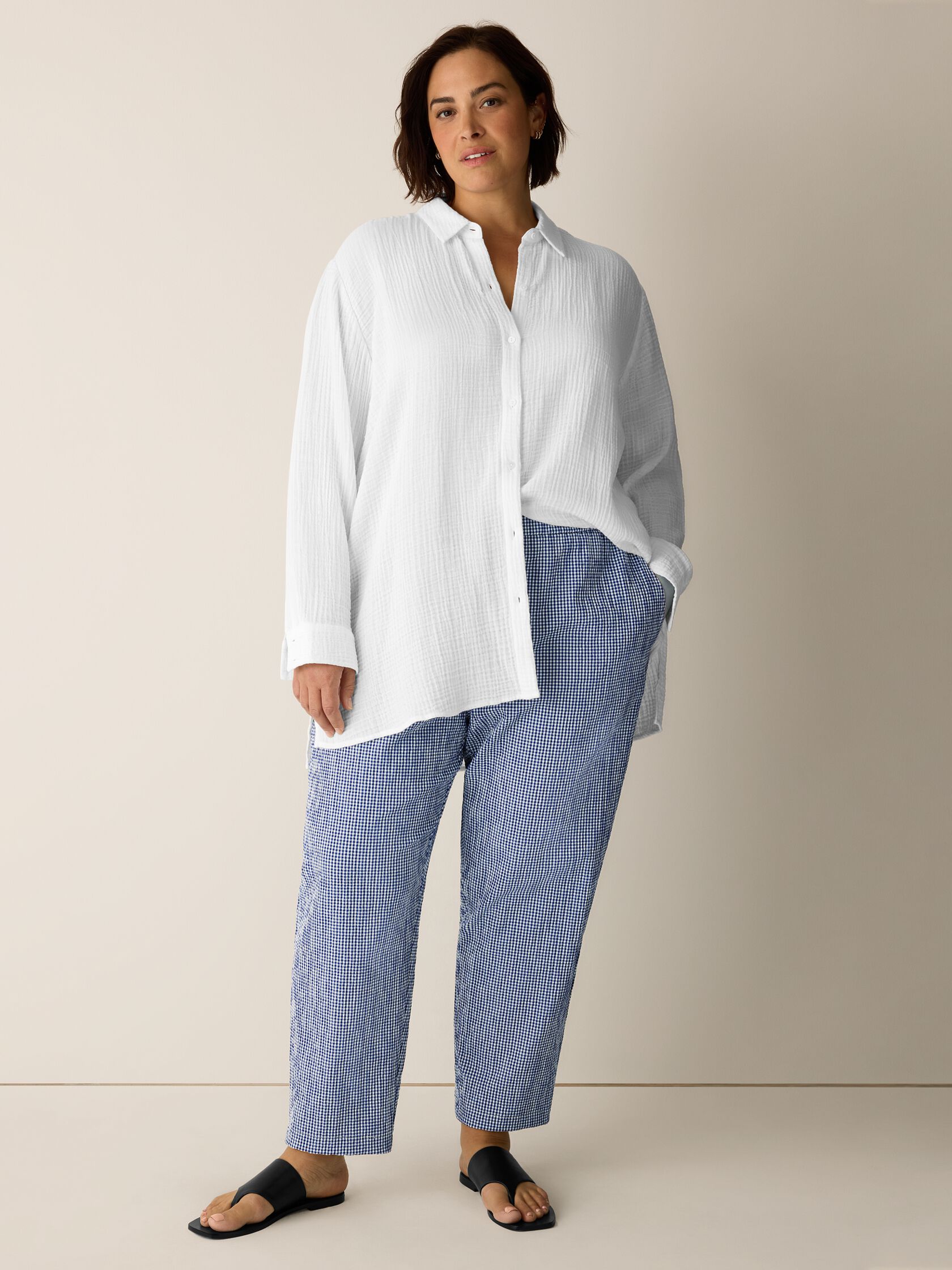 Organic Cotton Pucker Check Tapered Pant