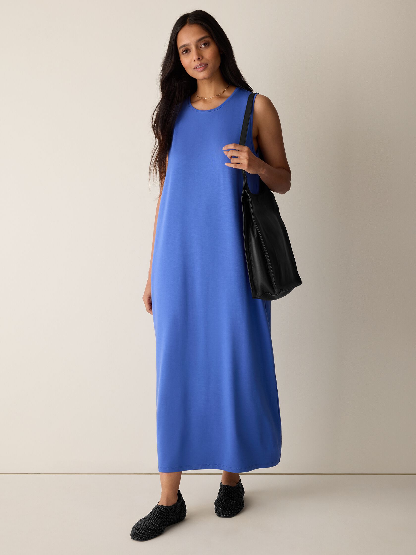 Stretch Jersey Knit Round Neck Dress